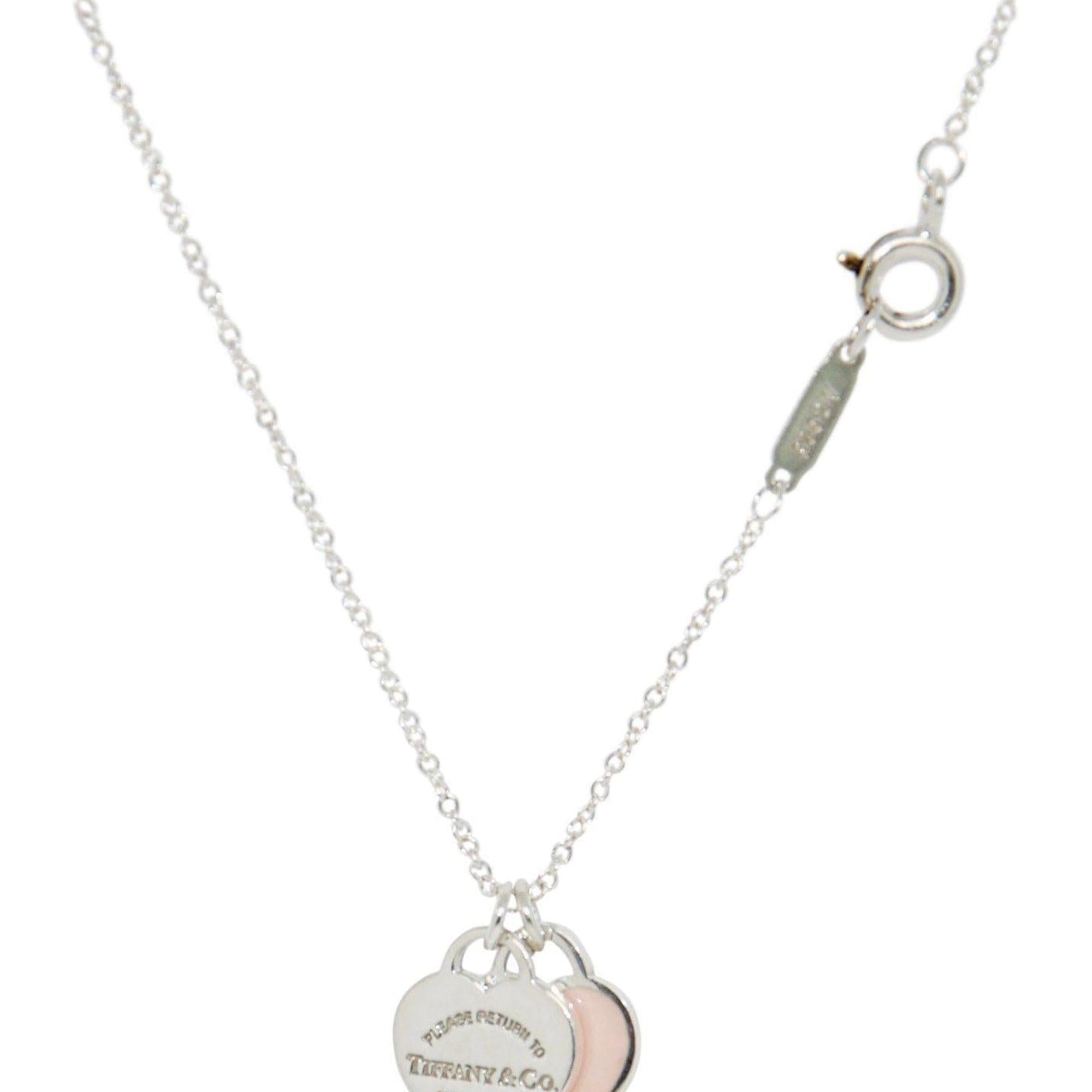 Tiffany & Co. Return to Tiffany Mini Double Heart Tag Pendant Necklace with Pink Enamel