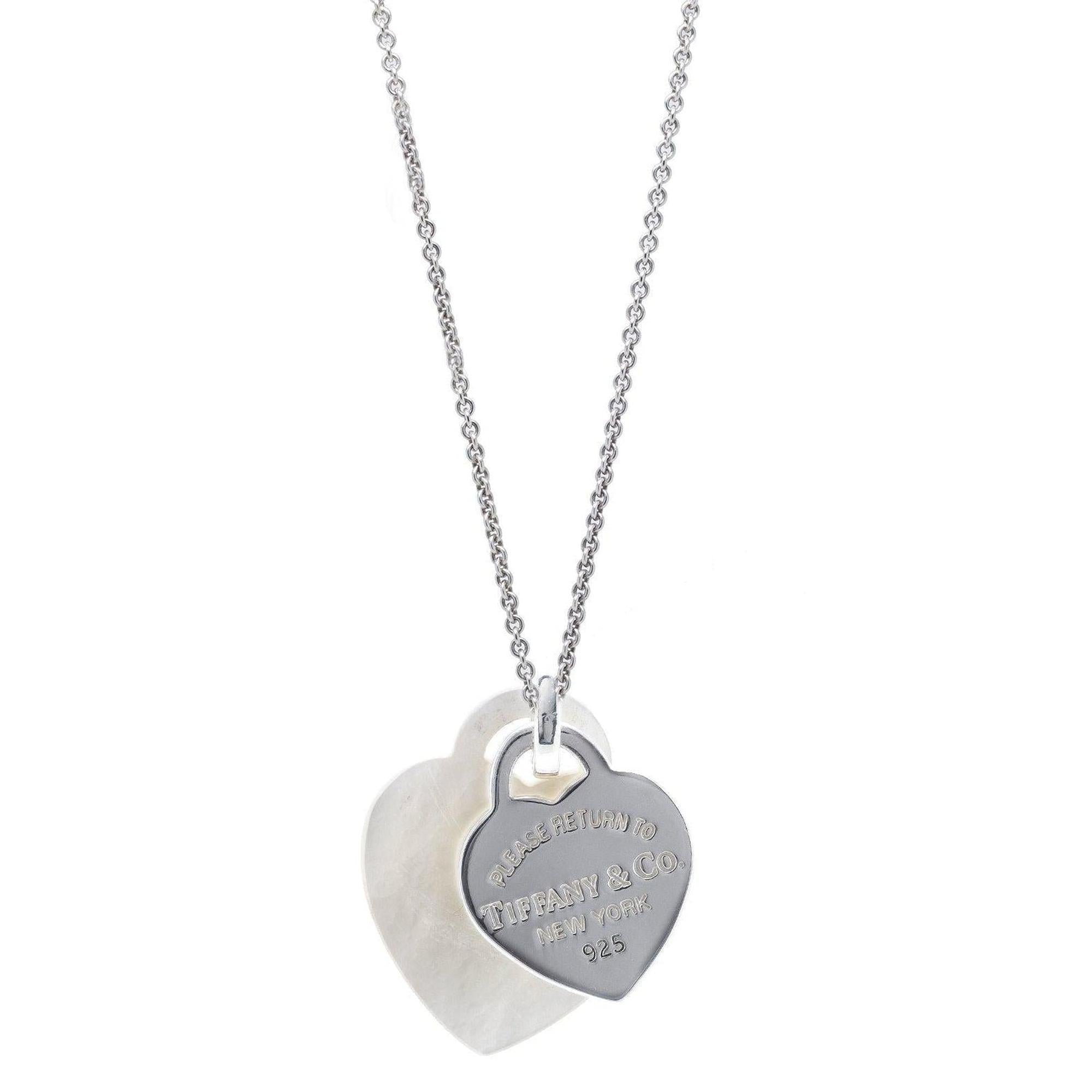 Tiffany & Co. Return to Tiffany Sterling Silver & Mother of Pearl Double Heart Tag Pendant Necklace
