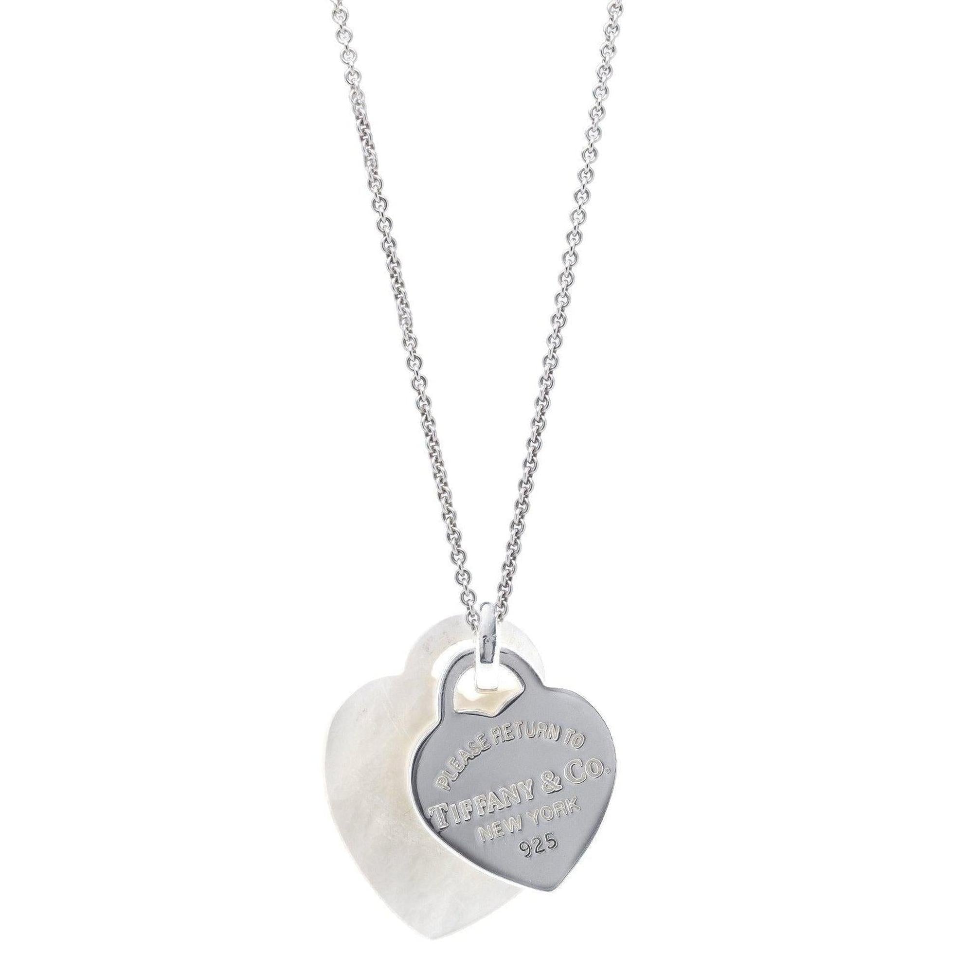 Tiffany & Co. Return to Tiffany Sterling Silver & Mother of Pearl Double Heart Tag Pendant Necklace