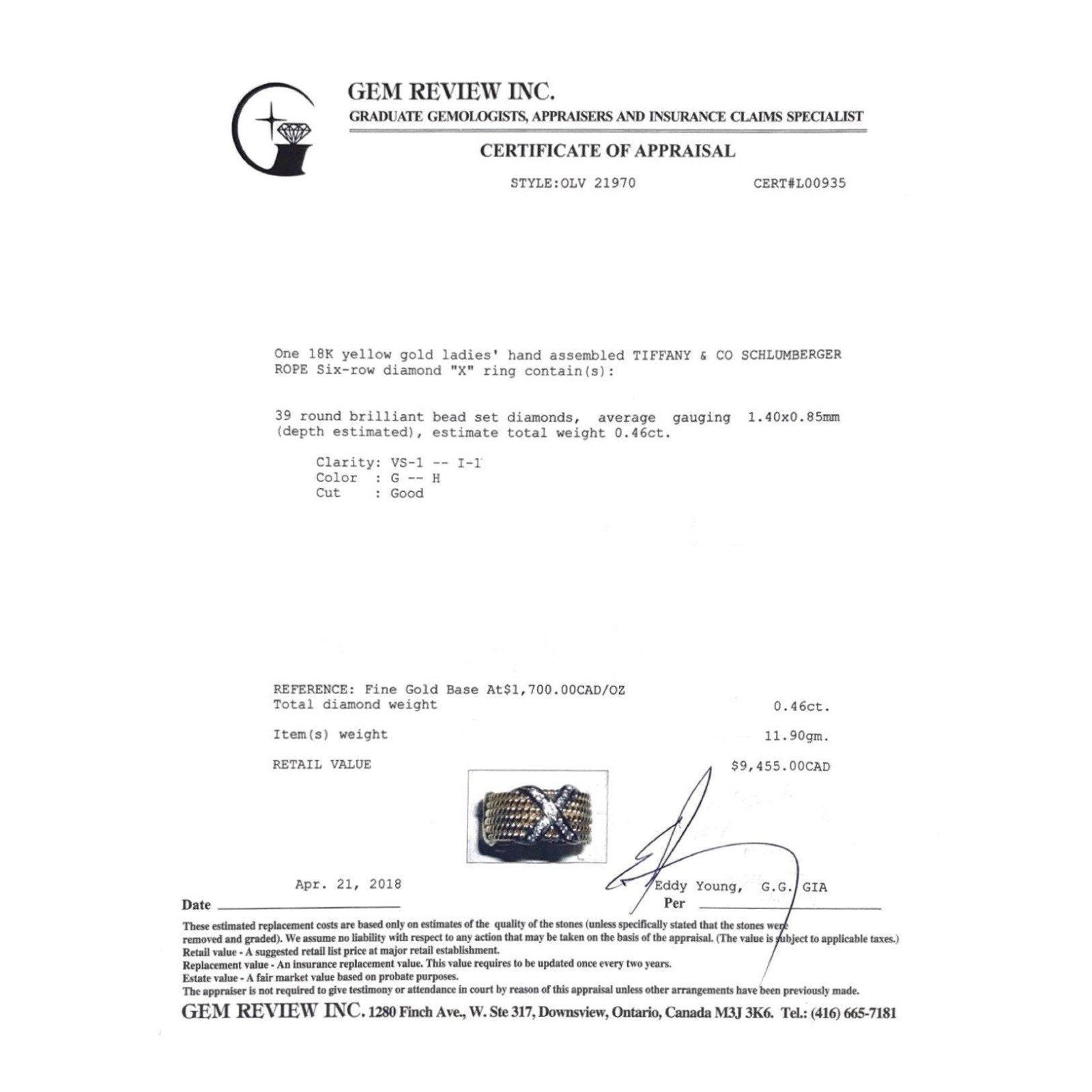 Tiffany & Co. Schlumberger Rope Six-Row Diamond "X" Ring