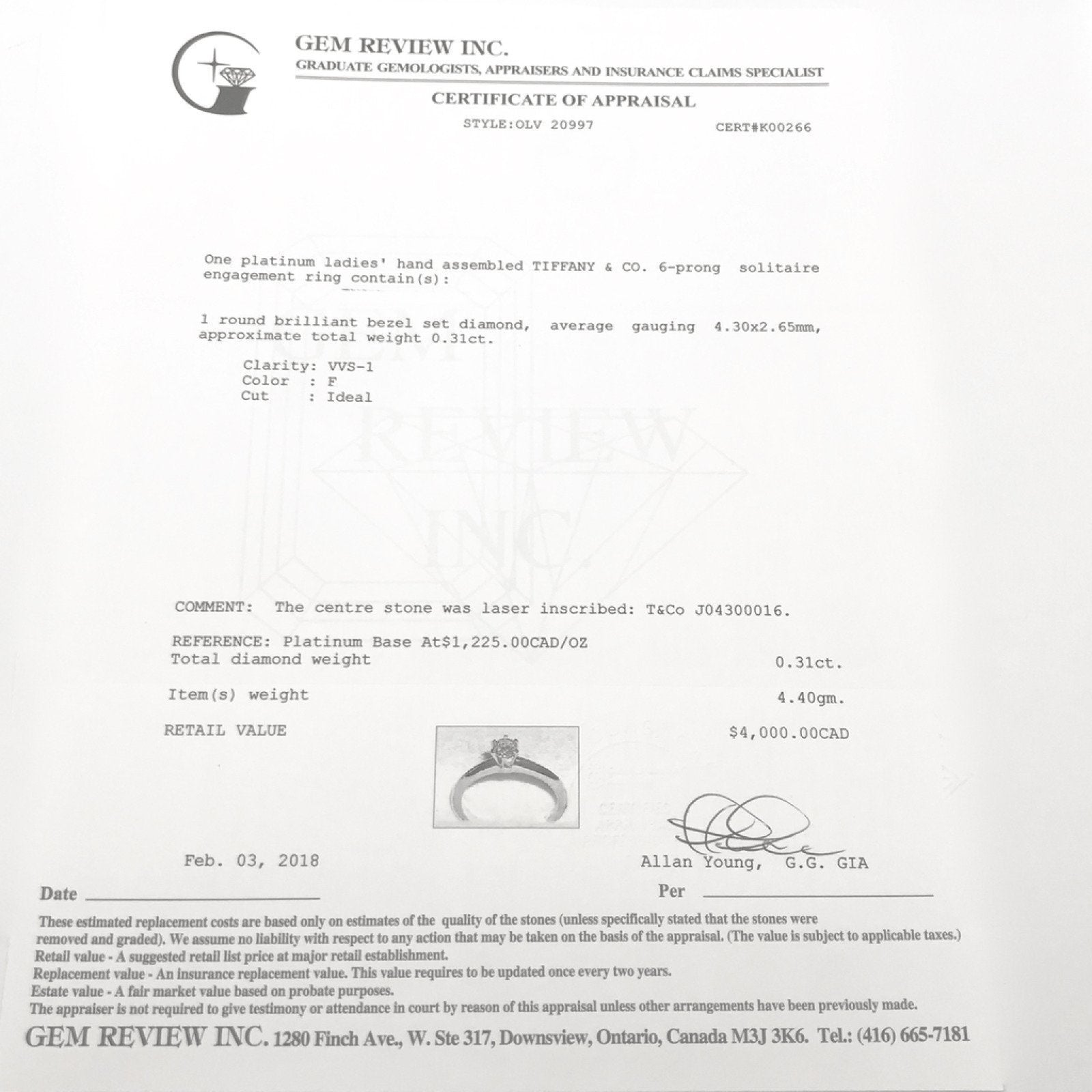 Tiffany & Co. Solitaire 0.31ct Round Diamond Engagement Ring