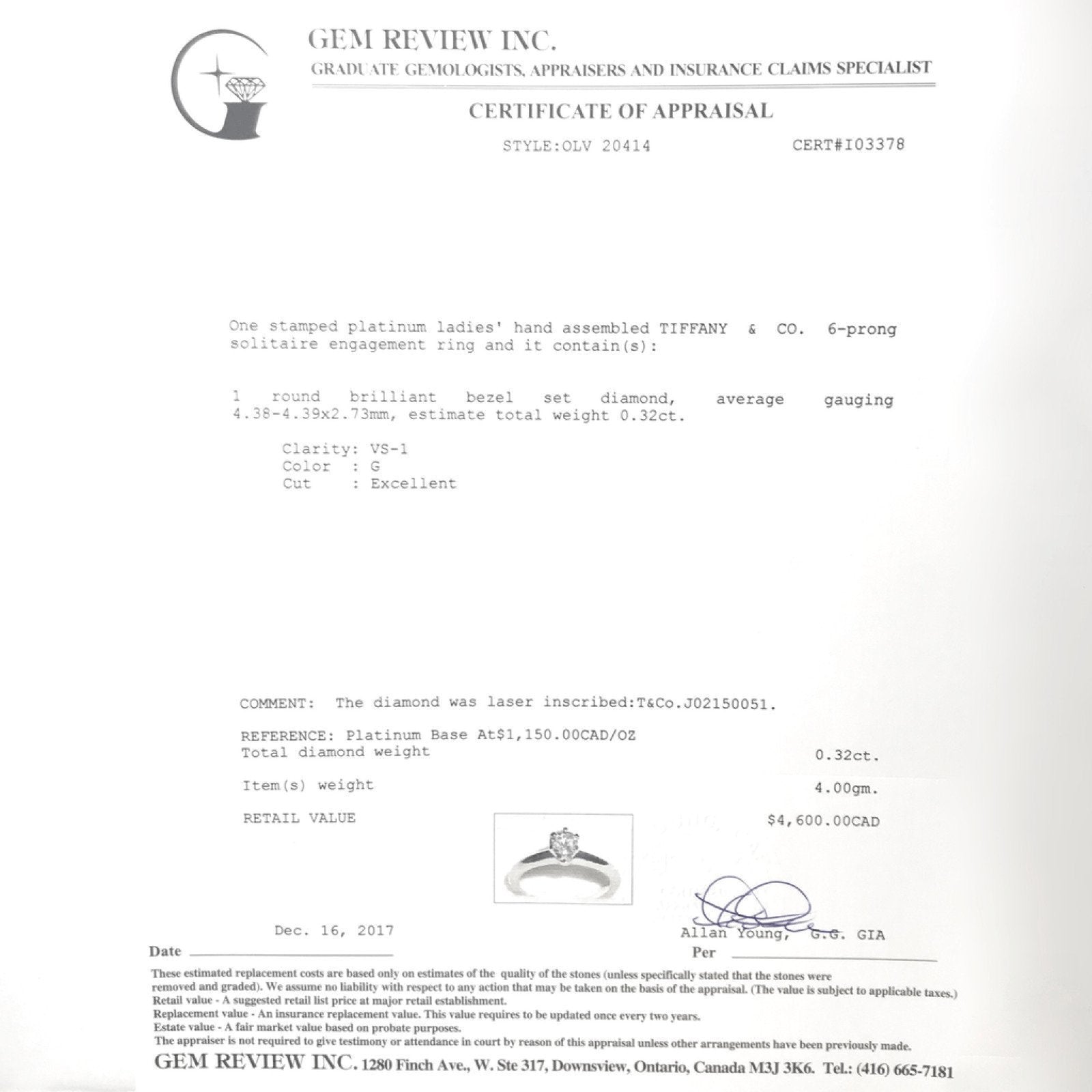 Tiffany & Co. Solitaire 0.32ct Round Diamond Engagement Ring