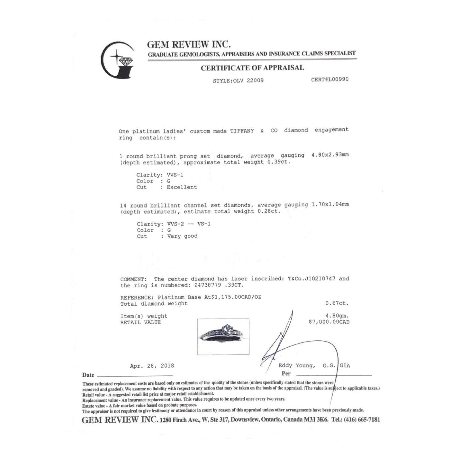 Tiffany & Co. Solitaire 0.39ct Round Diamond Engagement Ring