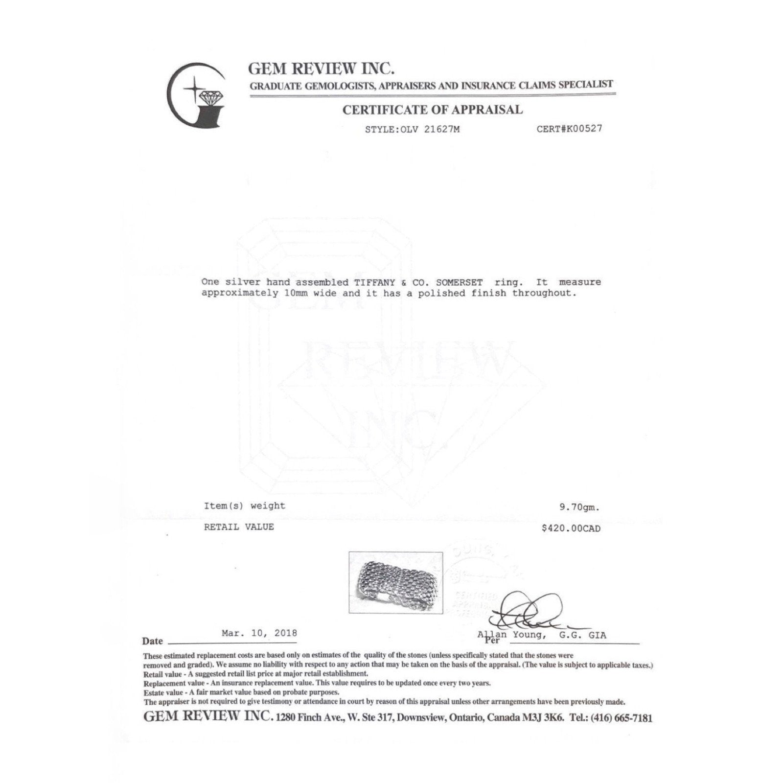 Tiffany & Co. Sterling Silver Somerset Ring