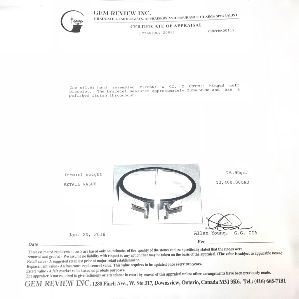 Tiffany & Co. T Cutout Hinged Cuff Bracelet