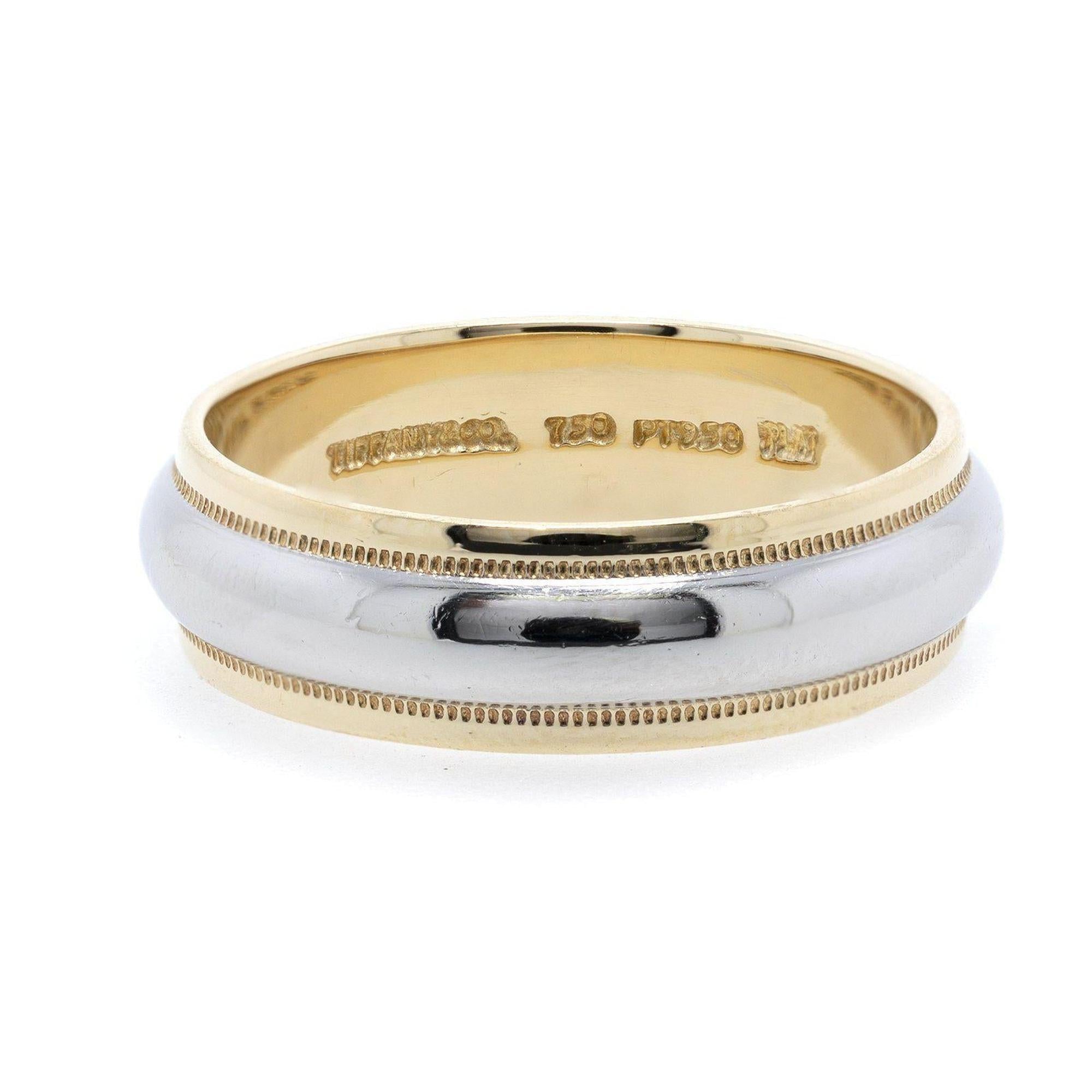 Tiffany & Co. Two-Tone Classic Milgrain Wedding Band Ring