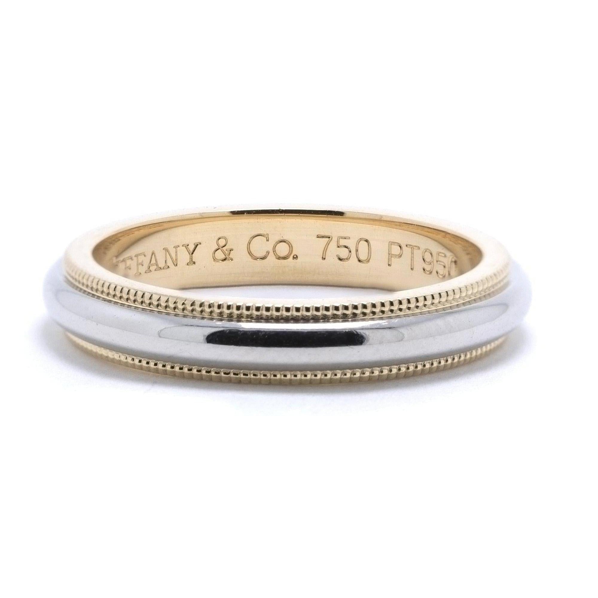 Tiffany & Co. Two-Tone Classic Milgrain Wedding Band Ring