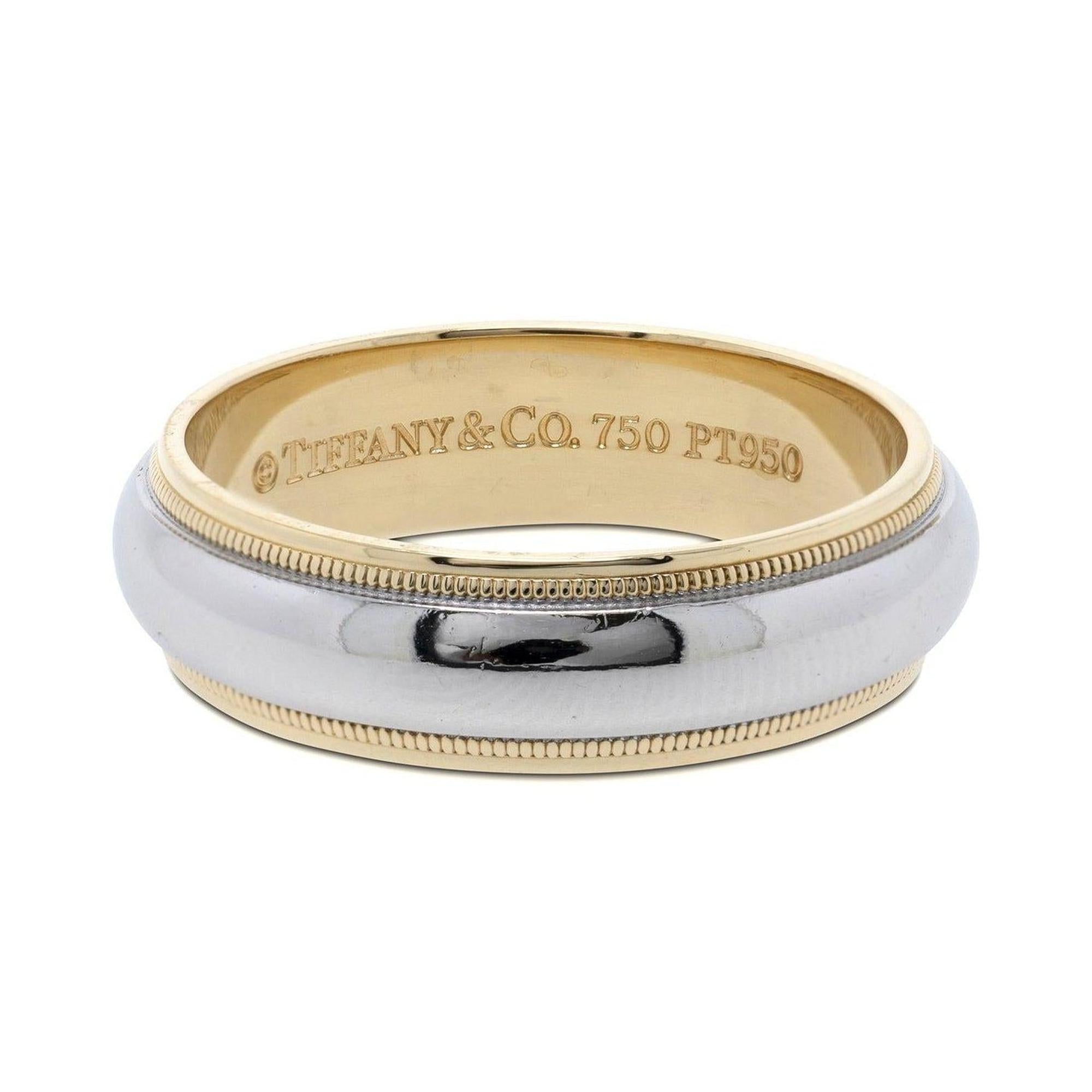 Tiffany & Co. Two-Tone Classic Milgrain Wedding Band Ring