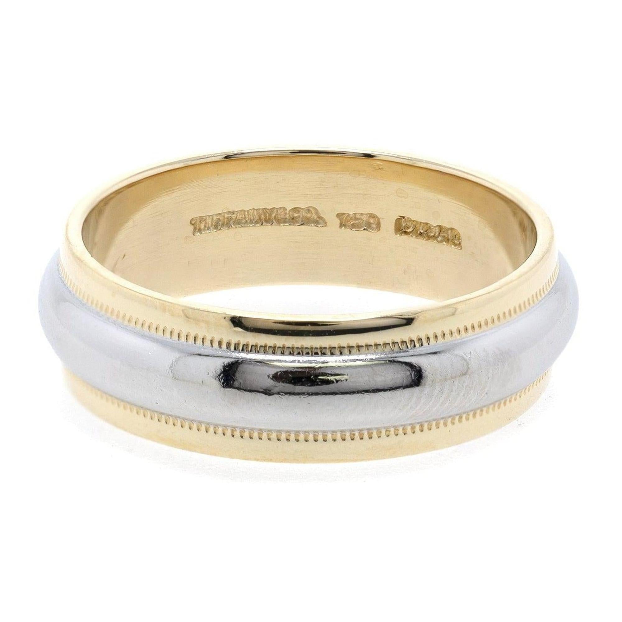 Tiffany & Co. Two-Tone Classic Milgrain Wedding Band Ring