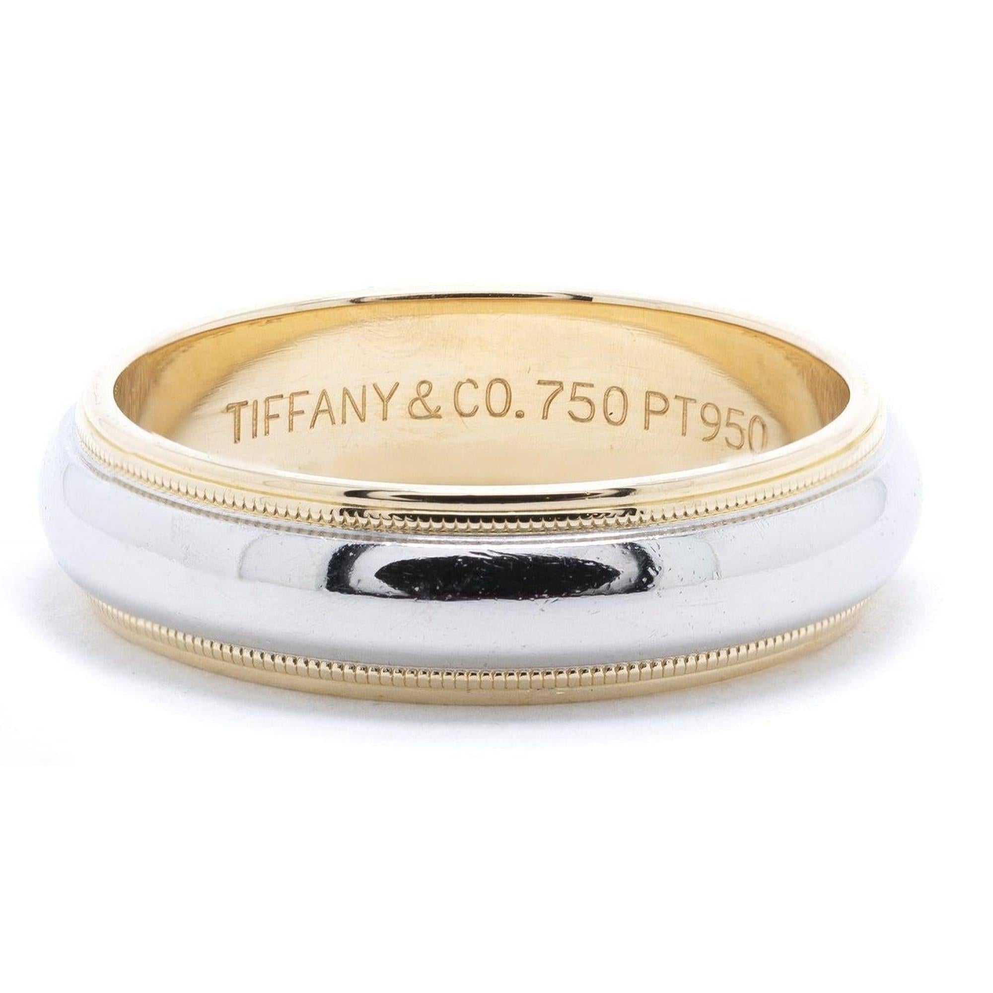 Tiffany & Co. Two-Tone Classic Milgrain Wedding Band Ring