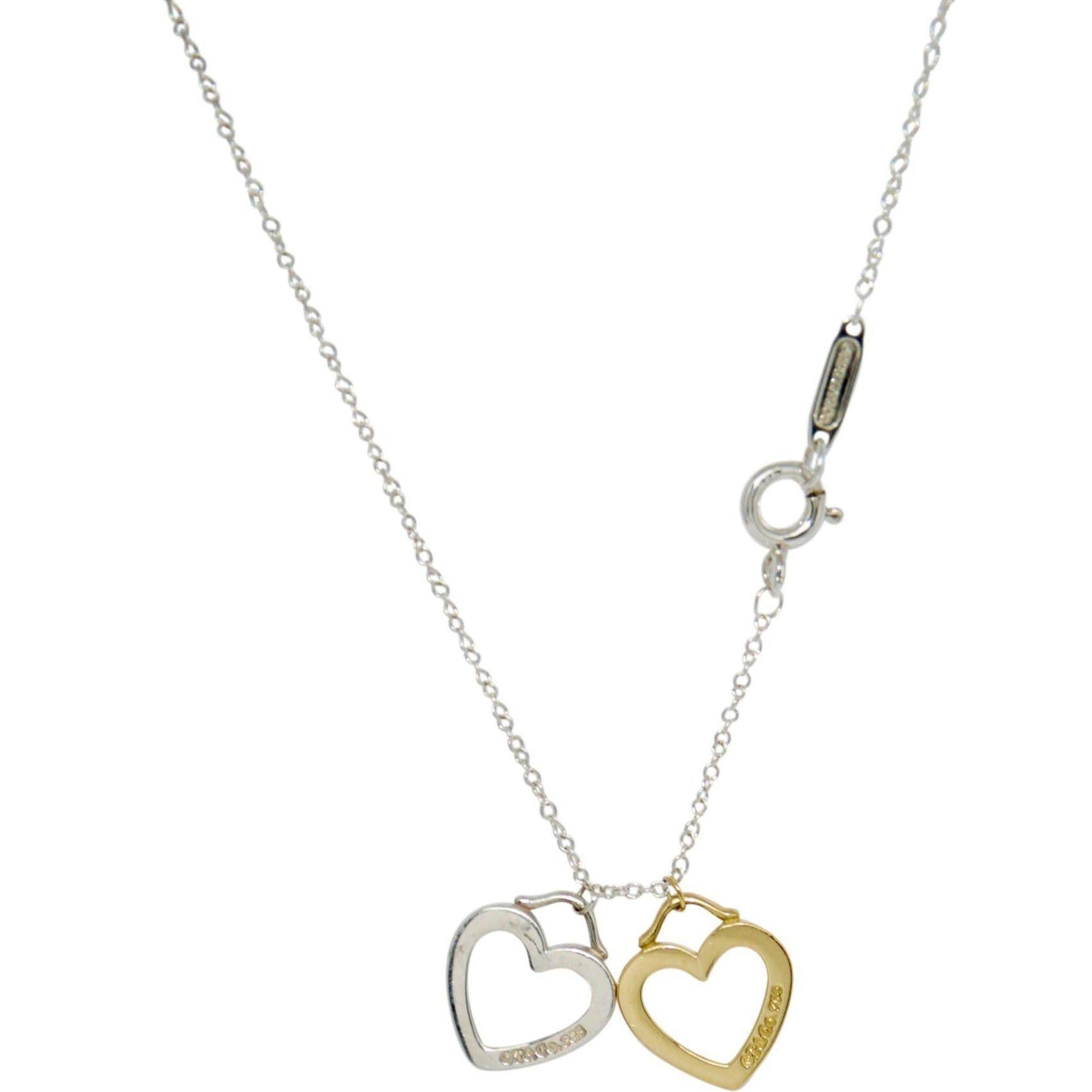 Tiffany & Co. Two-Tone Double Open Heart Pendant Necklace