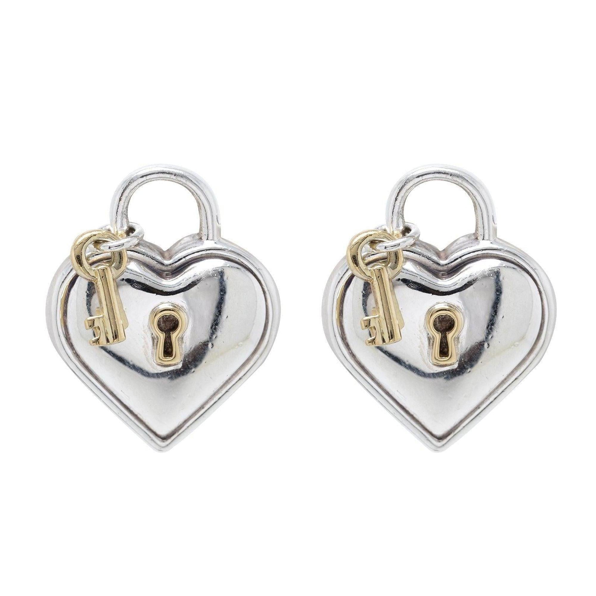 Tiffany & Co. Two-Tone Heart Lock and Key Clip-On Earrings