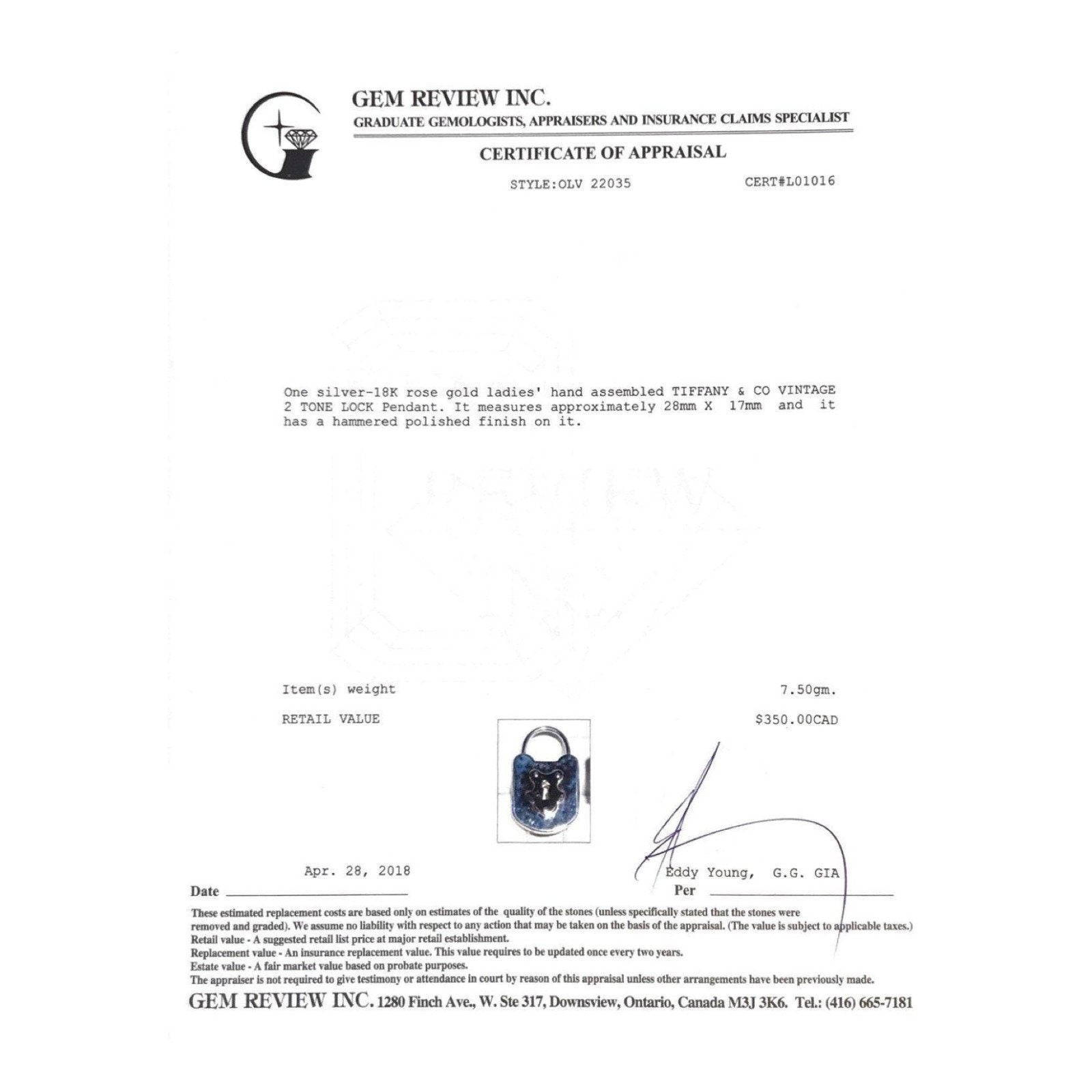 Tiffany & Co. Vintage Lock Pendant