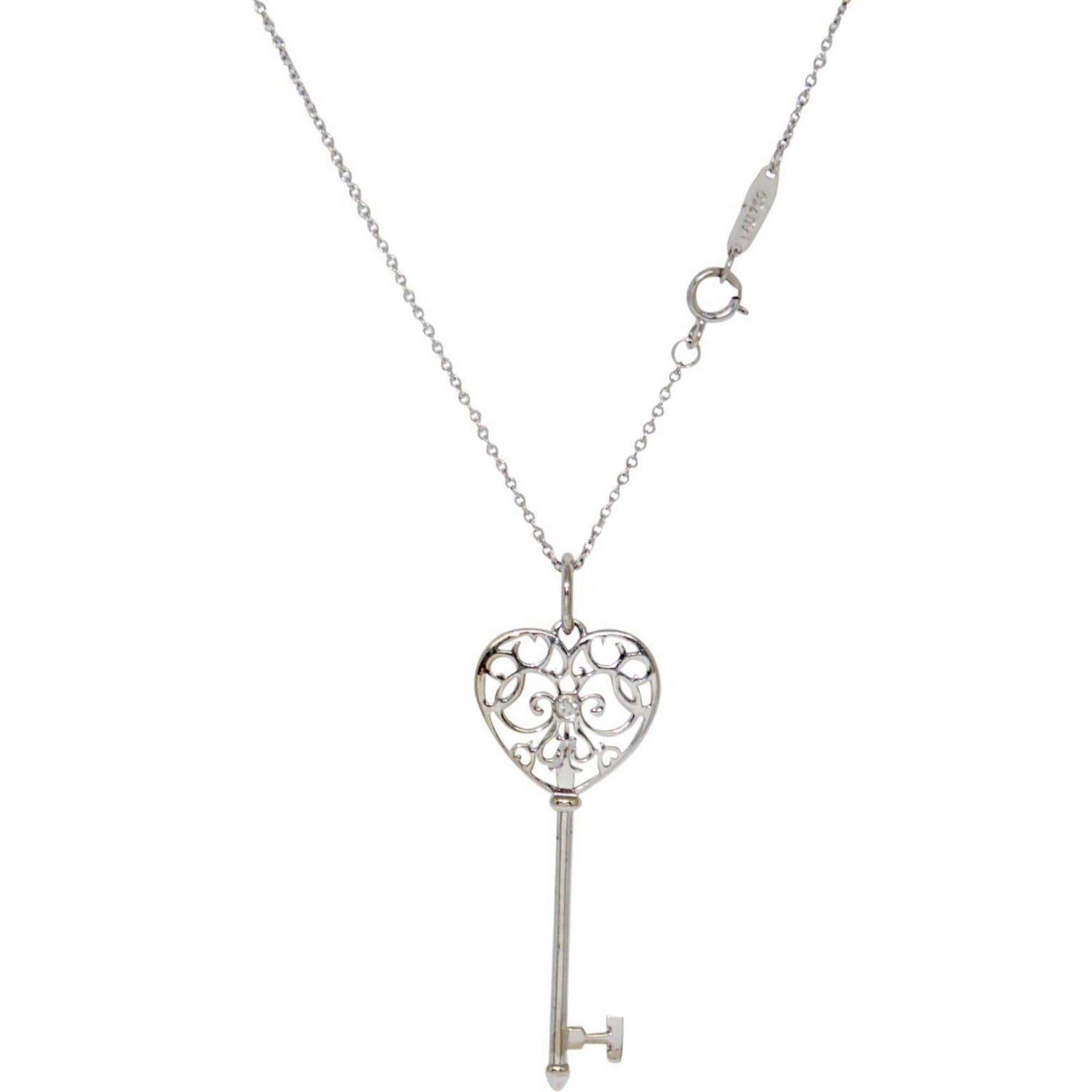 Tiffany & Co. White Gold Enchant Heart Key Pendant Necklace with Diamond
