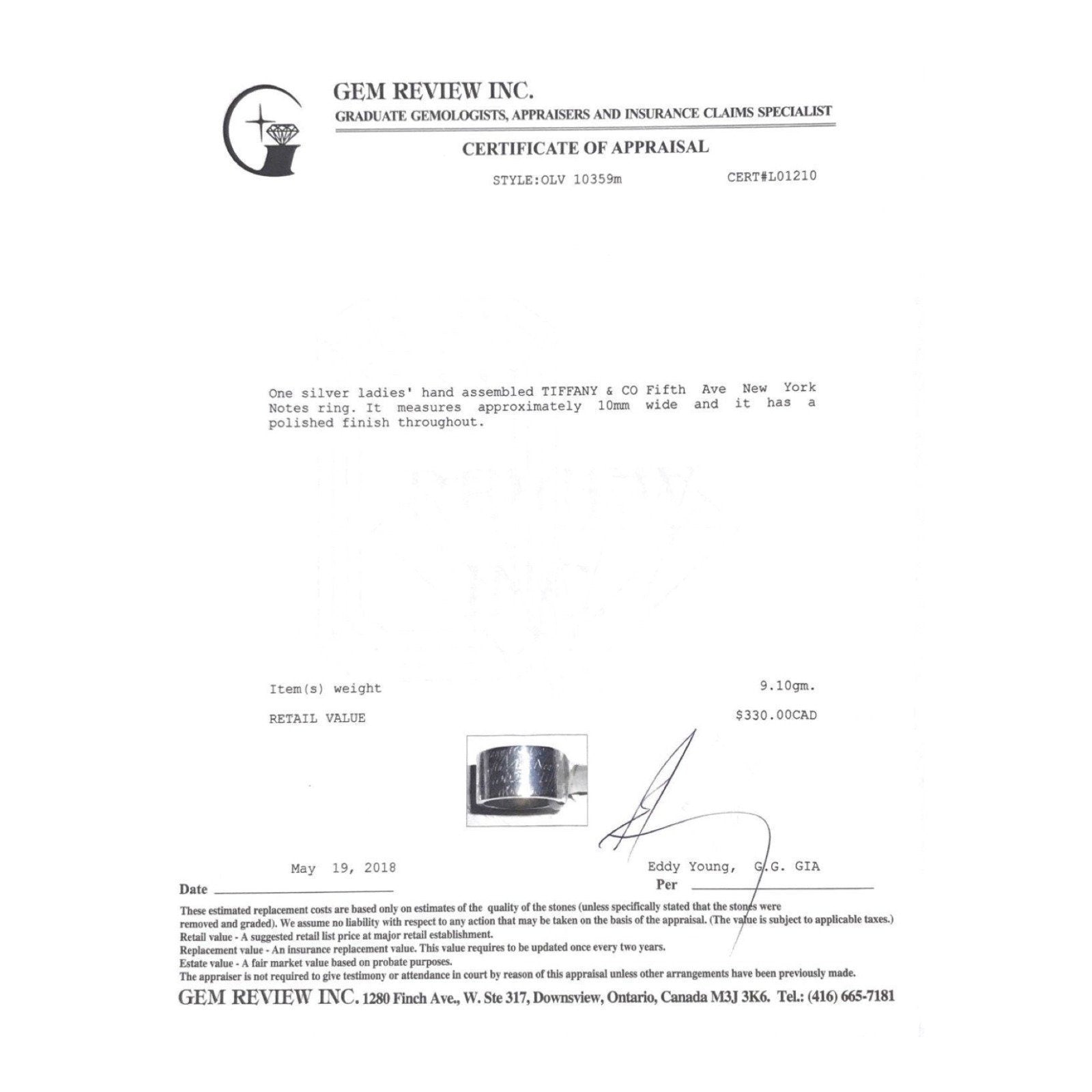 Tiffany & Co. Wide Notes Ring