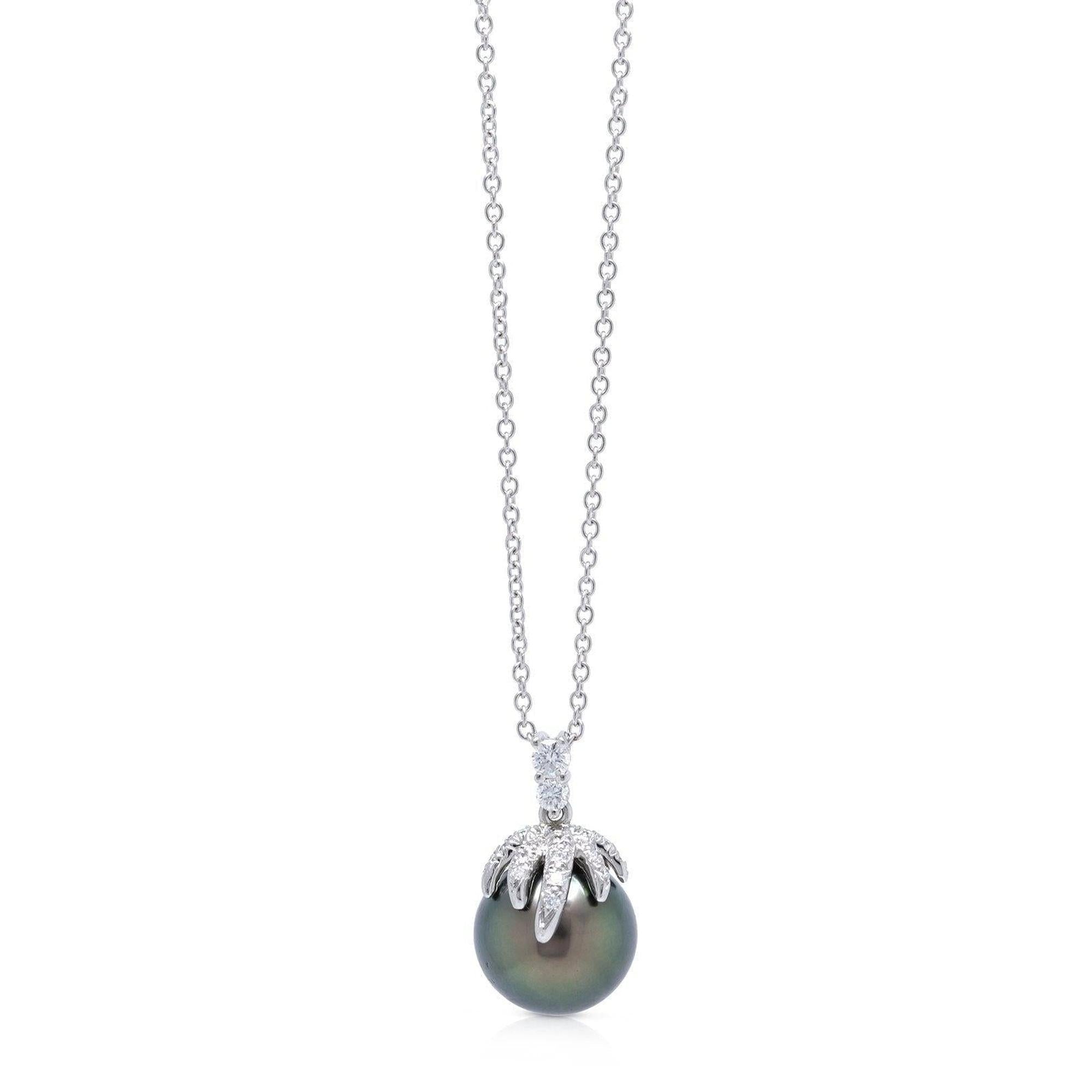 Tiffany Platinum Fireworks Pearl and Diamond Pendant Necklace