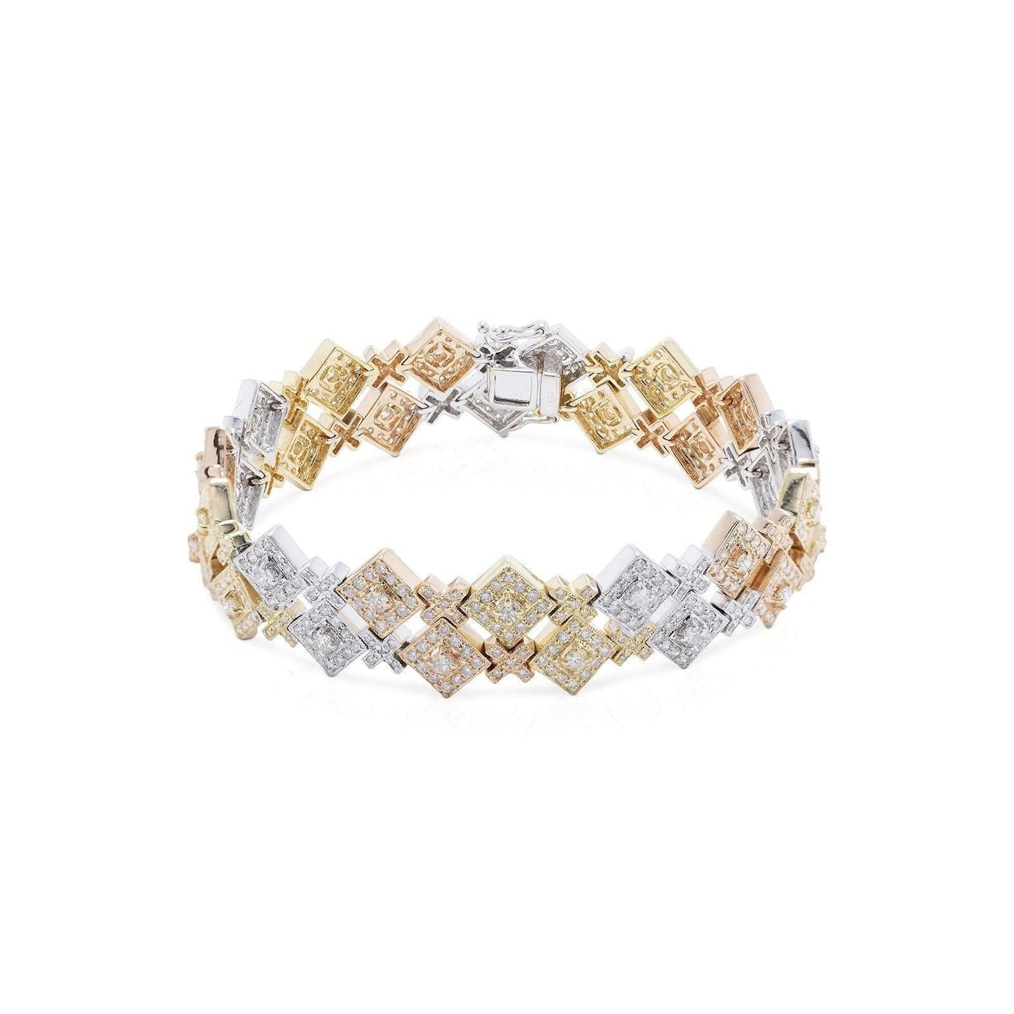 Tri-Color Cluster Diamond Link Bracelet