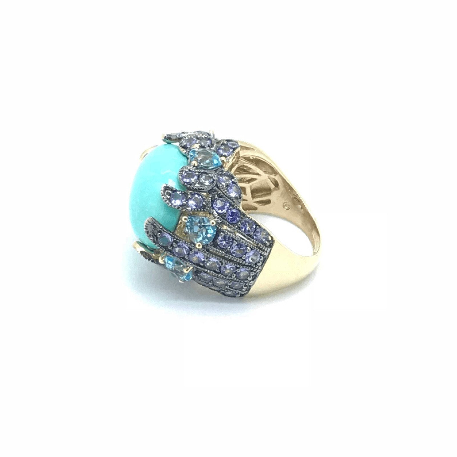 Turquoise, Blue Topazs and Amethysts Cocktail Ring