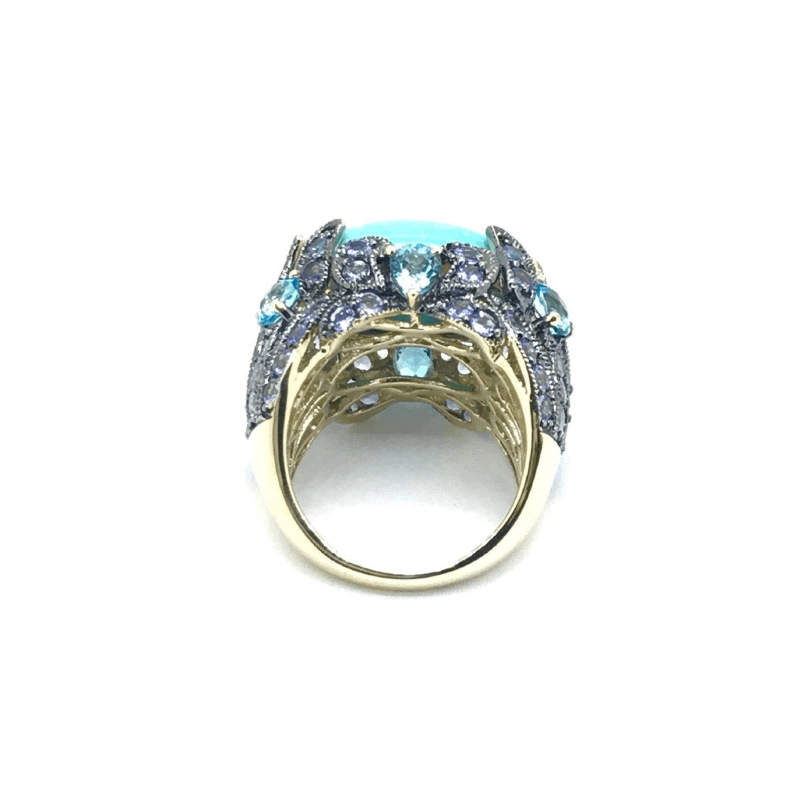 Turquoise, Blue Topazs and Amethysts Cocktail Ring
