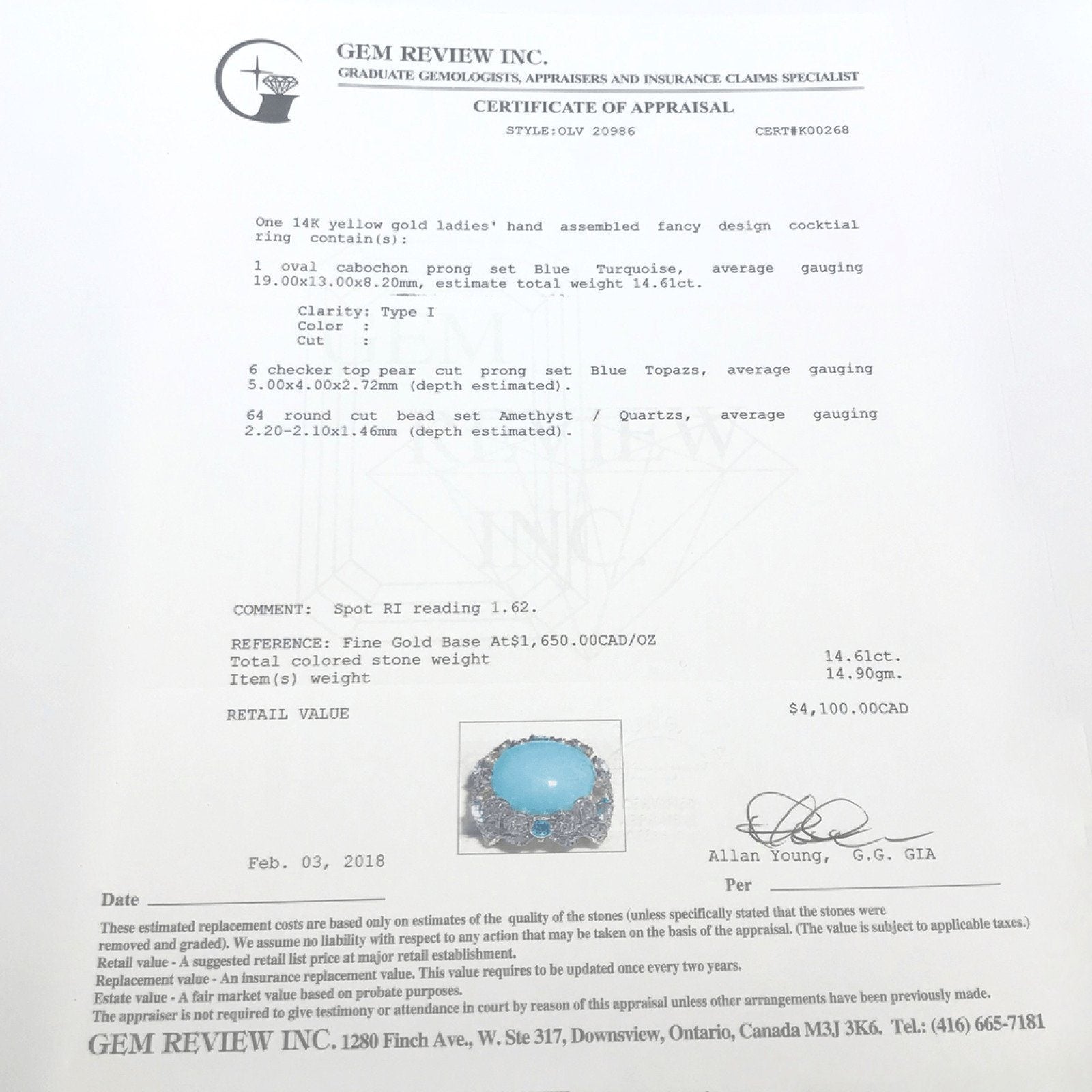 Turquoise, Blue Topazs and Amethysts Cocktail Ring