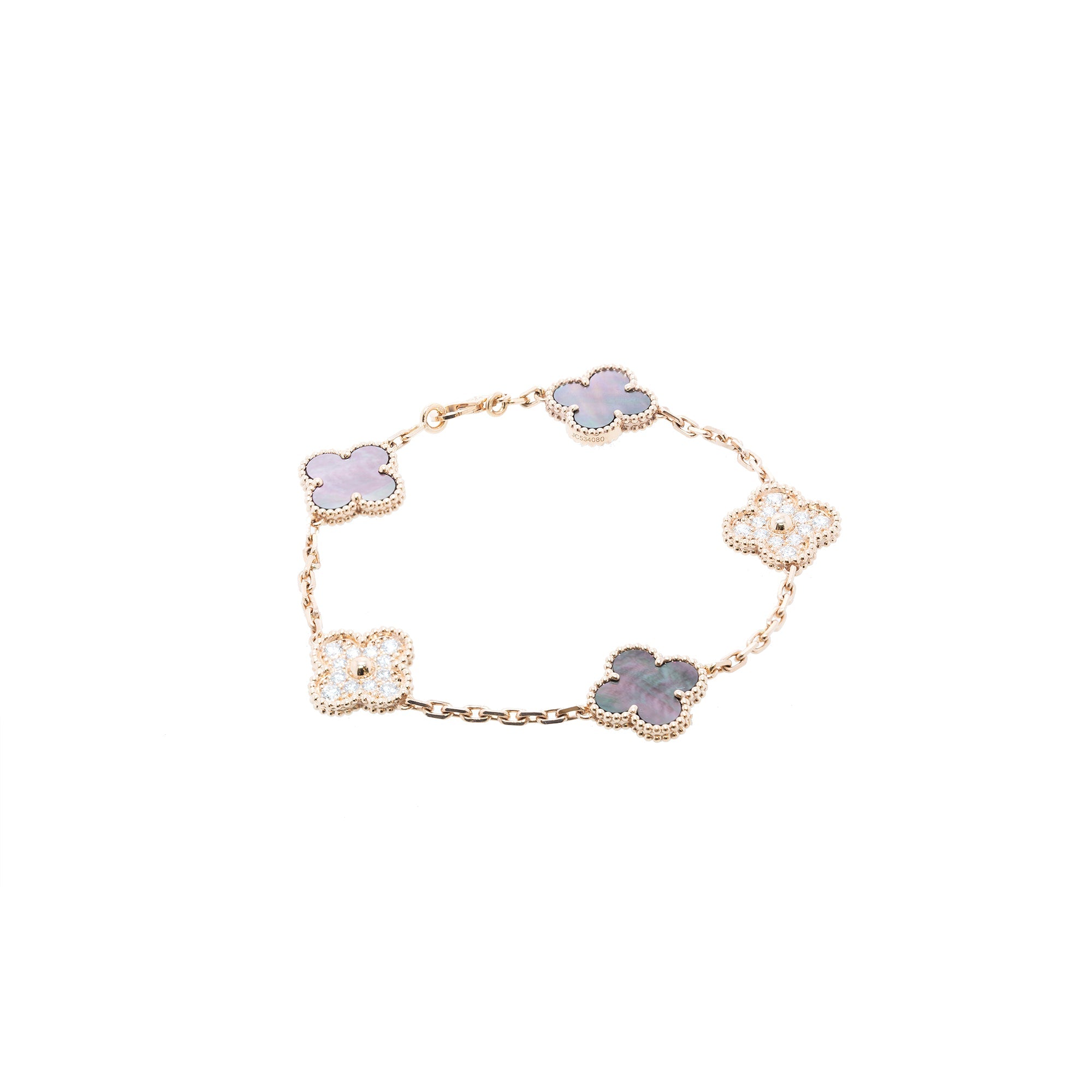 Van Cleef & Arpels 18k Rose Gold 5 Motifs Vintage Alhambra Bracelet w/ Box, Receipt & Certificate