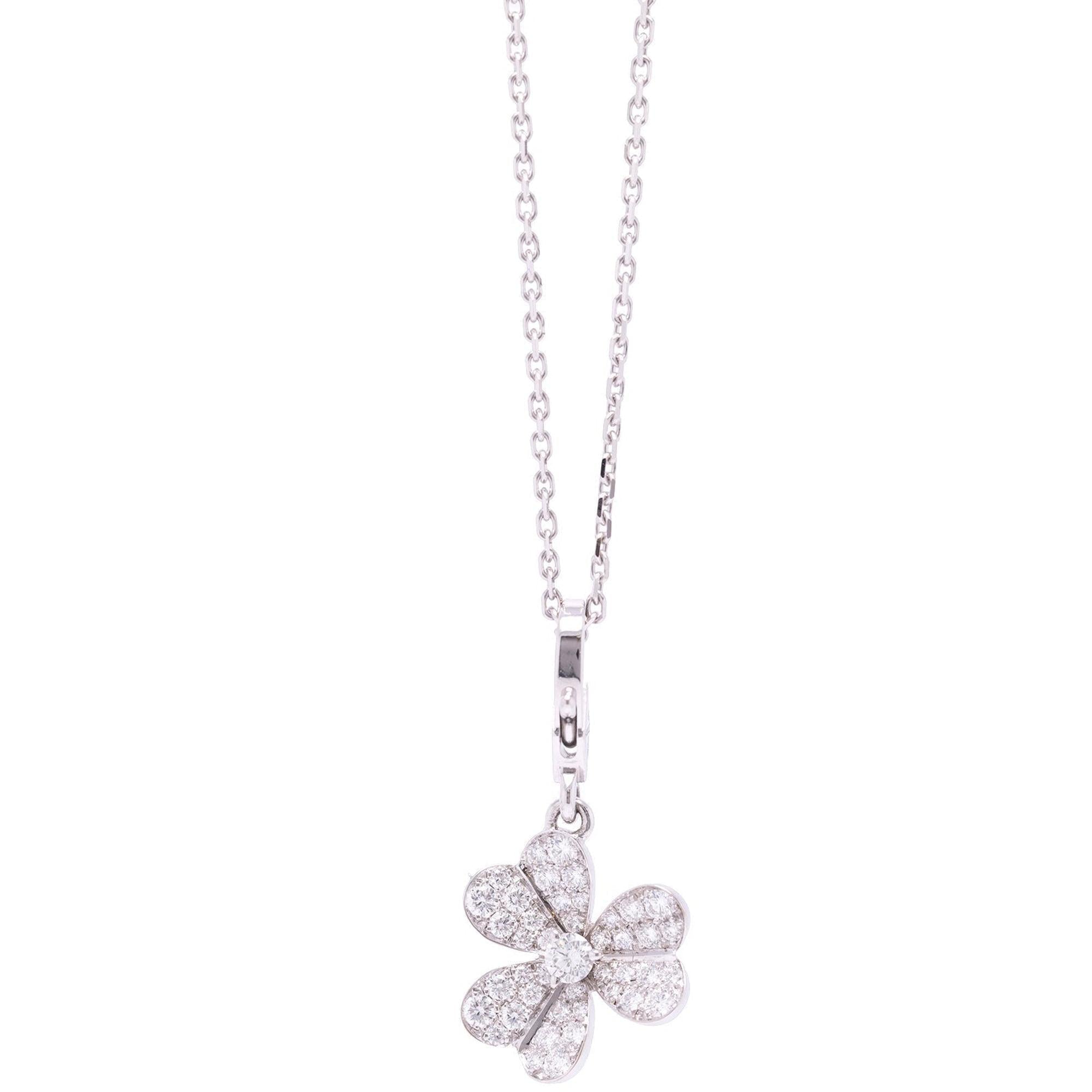Van Cleef & Arpels 18k White Gold Frivole Diamond Pendant Necklace w/ Box & Certificate