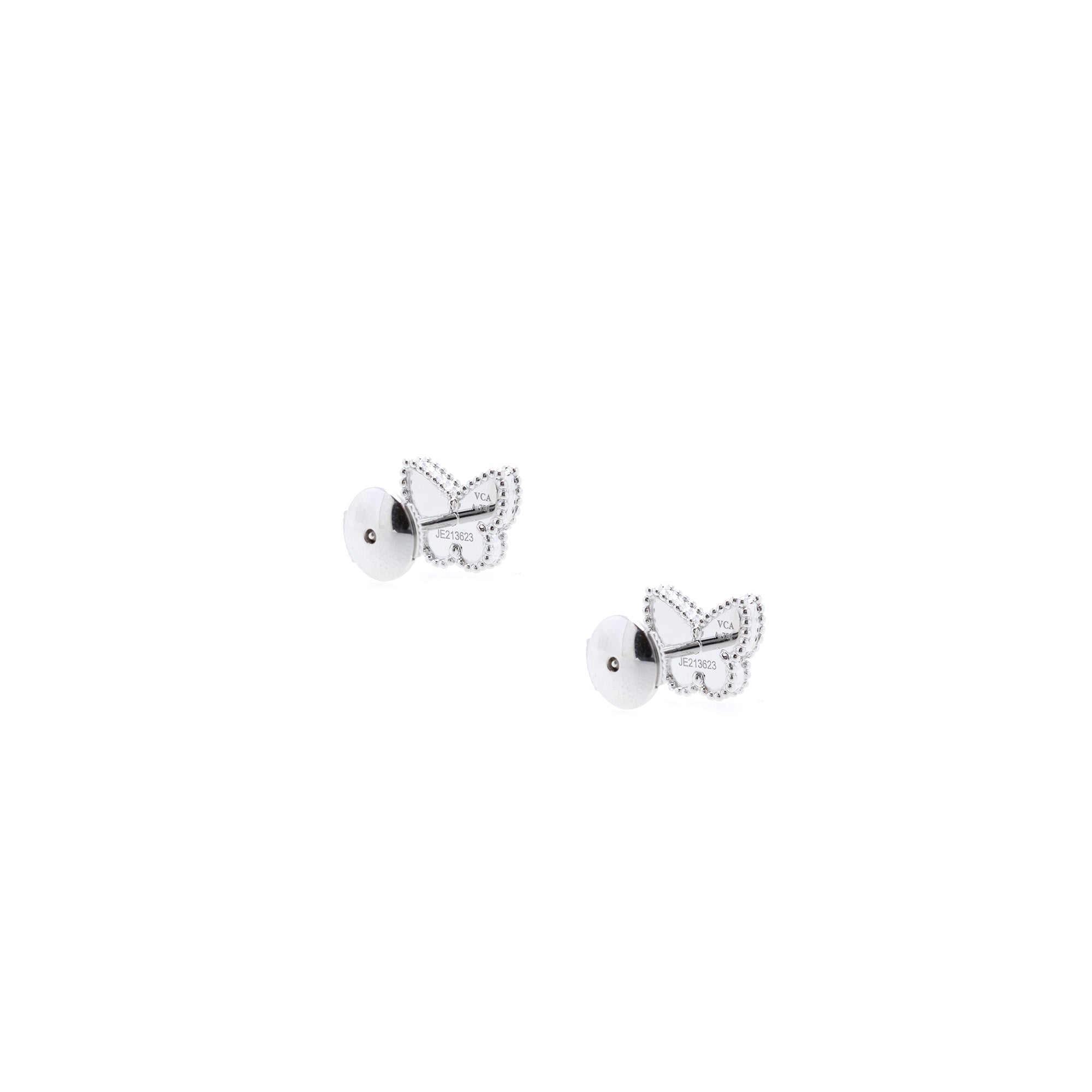 Van Cleef & Arpels 18k White Gold Sweet Alhambra Butterfly Stud Earrings w/ Box & Certificate