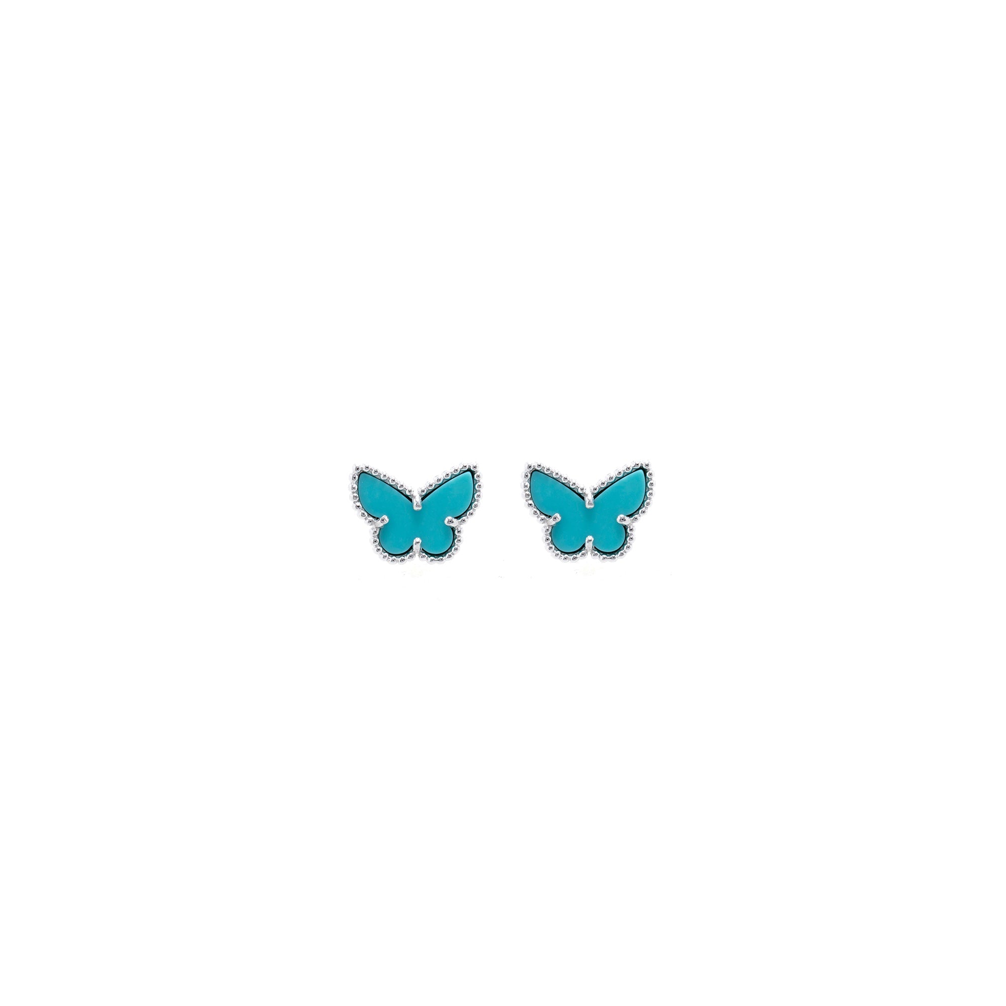 Van Cleef & Arpels 18k White Gold Sweet Alhambra Butterfly Stud Earrings w/ Box & Certificate