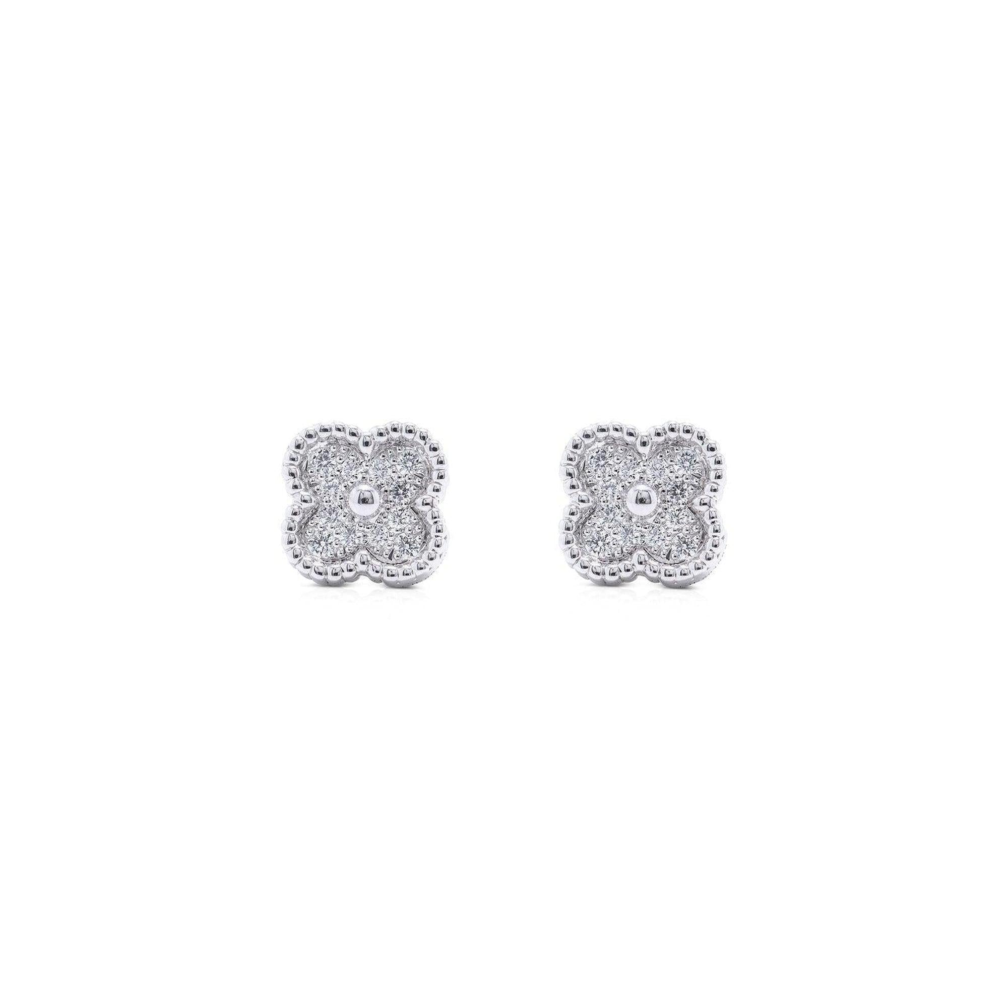 Van Cleef & Arpels Diamond Sweet Alhambra Stud Earrings w/ Box & Certificate