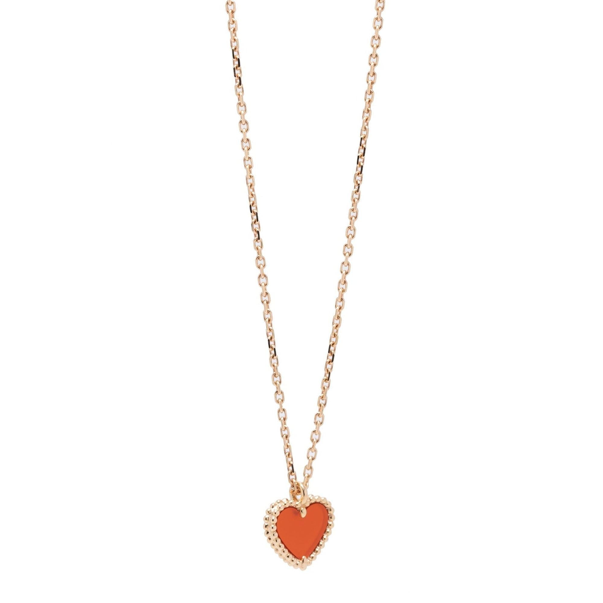 Van Cleef & Arpels Sweet Alhambra Carnelian Heart Pendant Necklace w/ Box