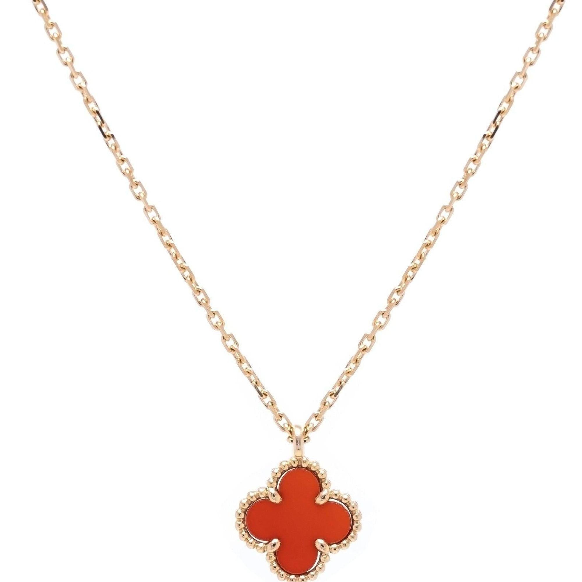 Van Cleef & Arpels Sweet Alhambra Carnelian Pendant Necklace