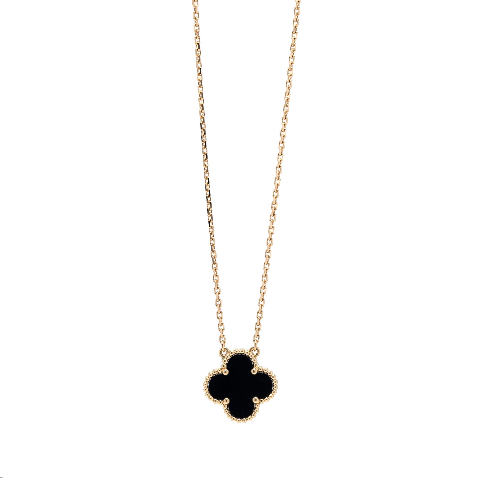 Van Cleef & Arpels Vintage Alhambra Black Onyx Pendant Necklace w/ Box & Certificate