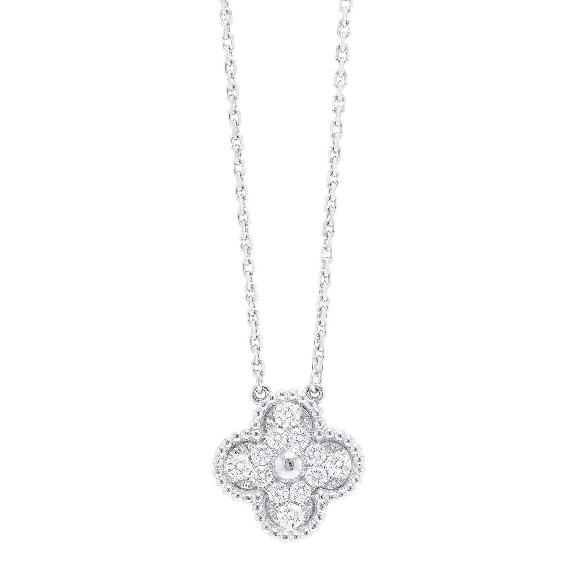 Van Cleef & Arpels Vintage Alhambra Diamond Pendant Necklace w/ Box & Certificate