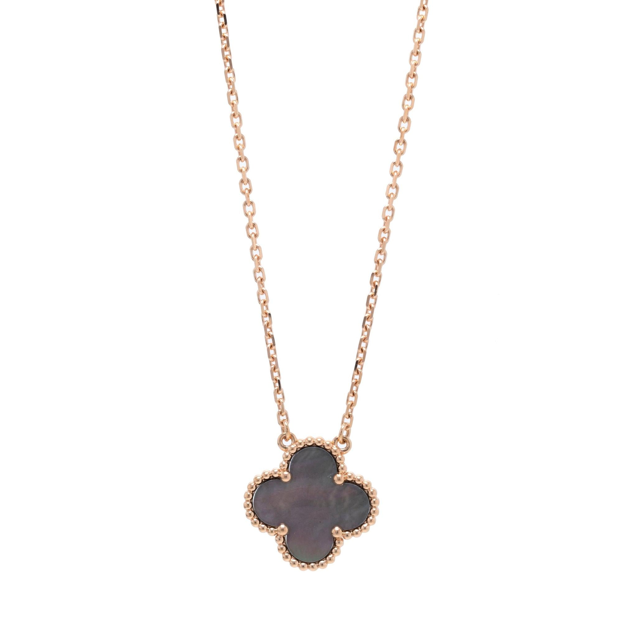 Van Cleef & Arpels Vintage Alhambra Grey Mother of Pearl Pendant Necklace w/ Box & Certificate