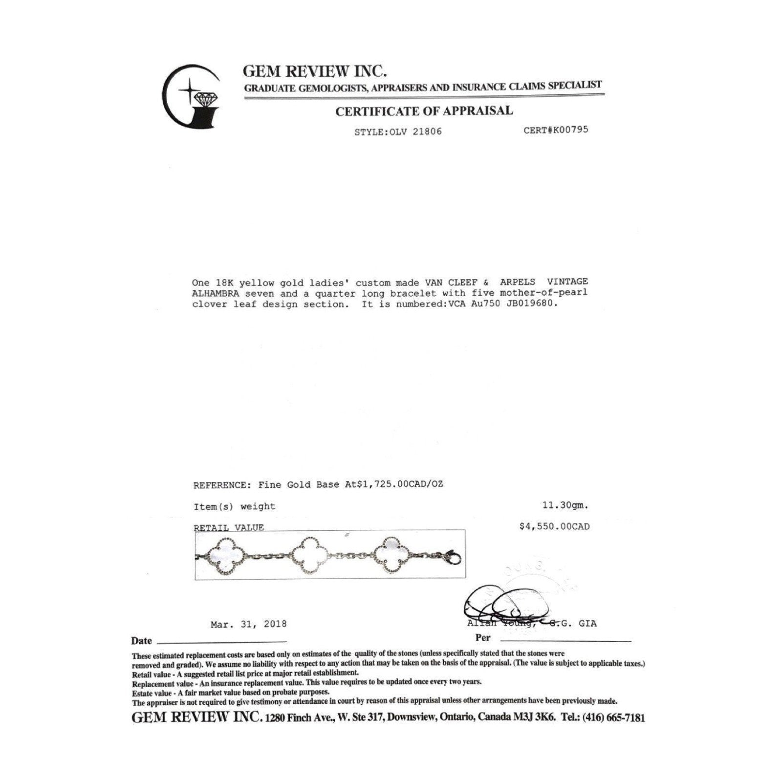 Van Cleef & Arpels Vintage Mother of Pearl Alhambra Bracelet