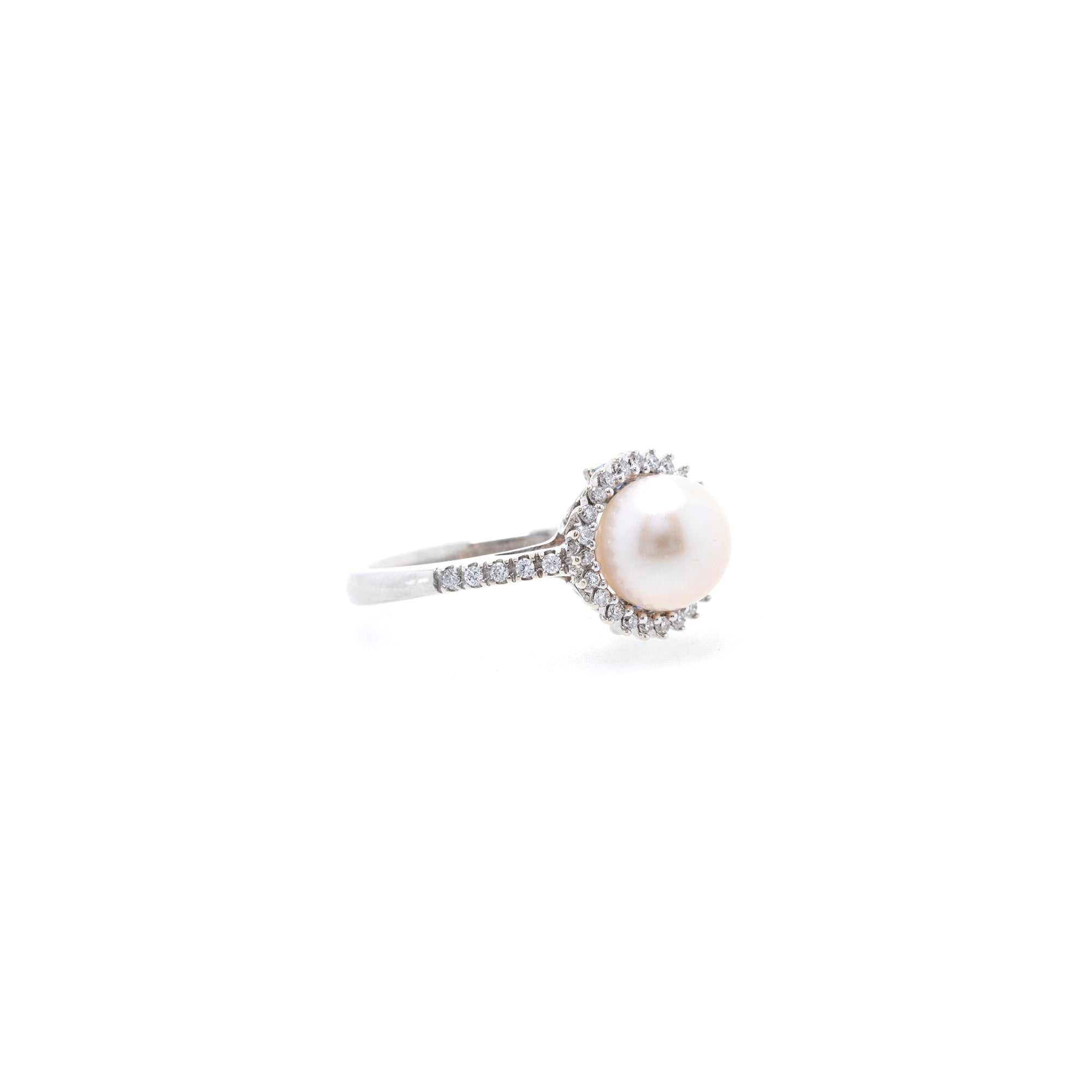 Vera Wang 14k White Gold Pearl & Diamond Cocktail Ring