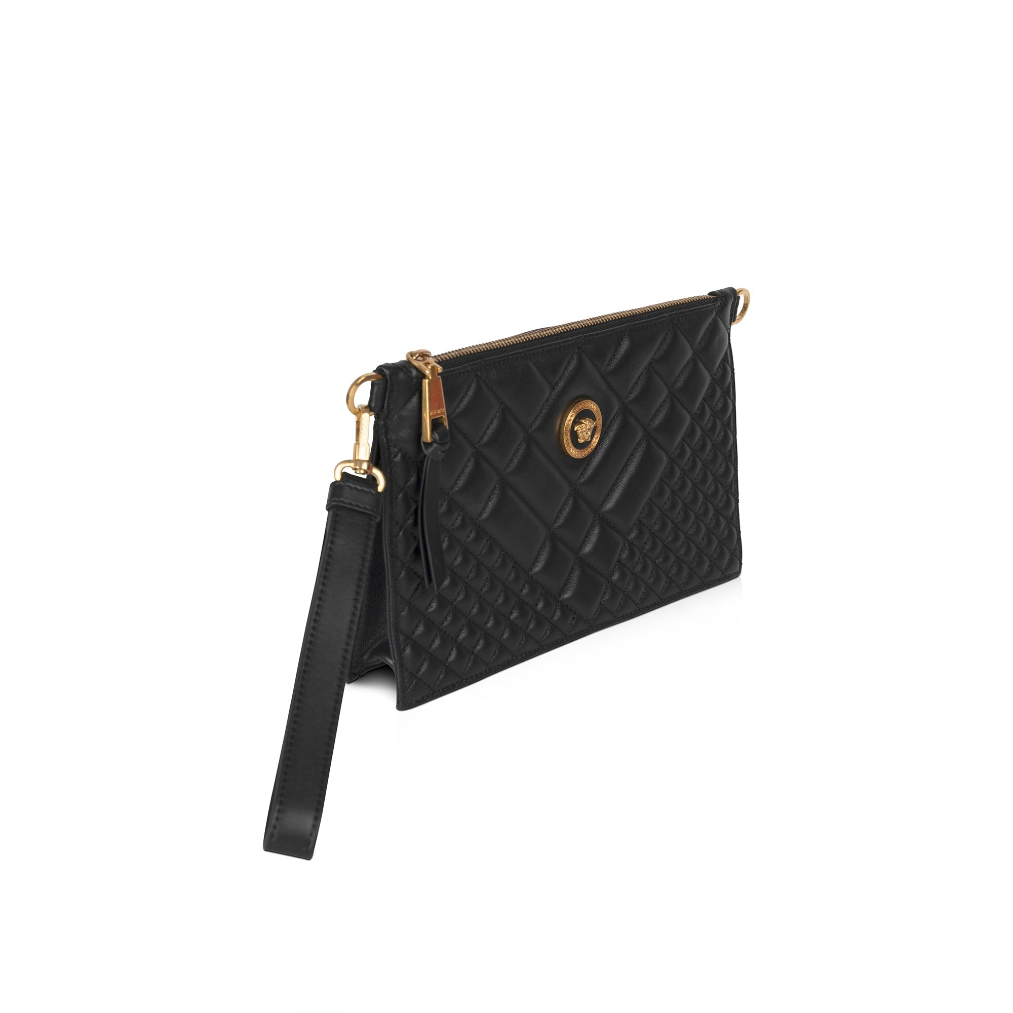 Versace La Medusa Quilted Leather Wristlet Pouch