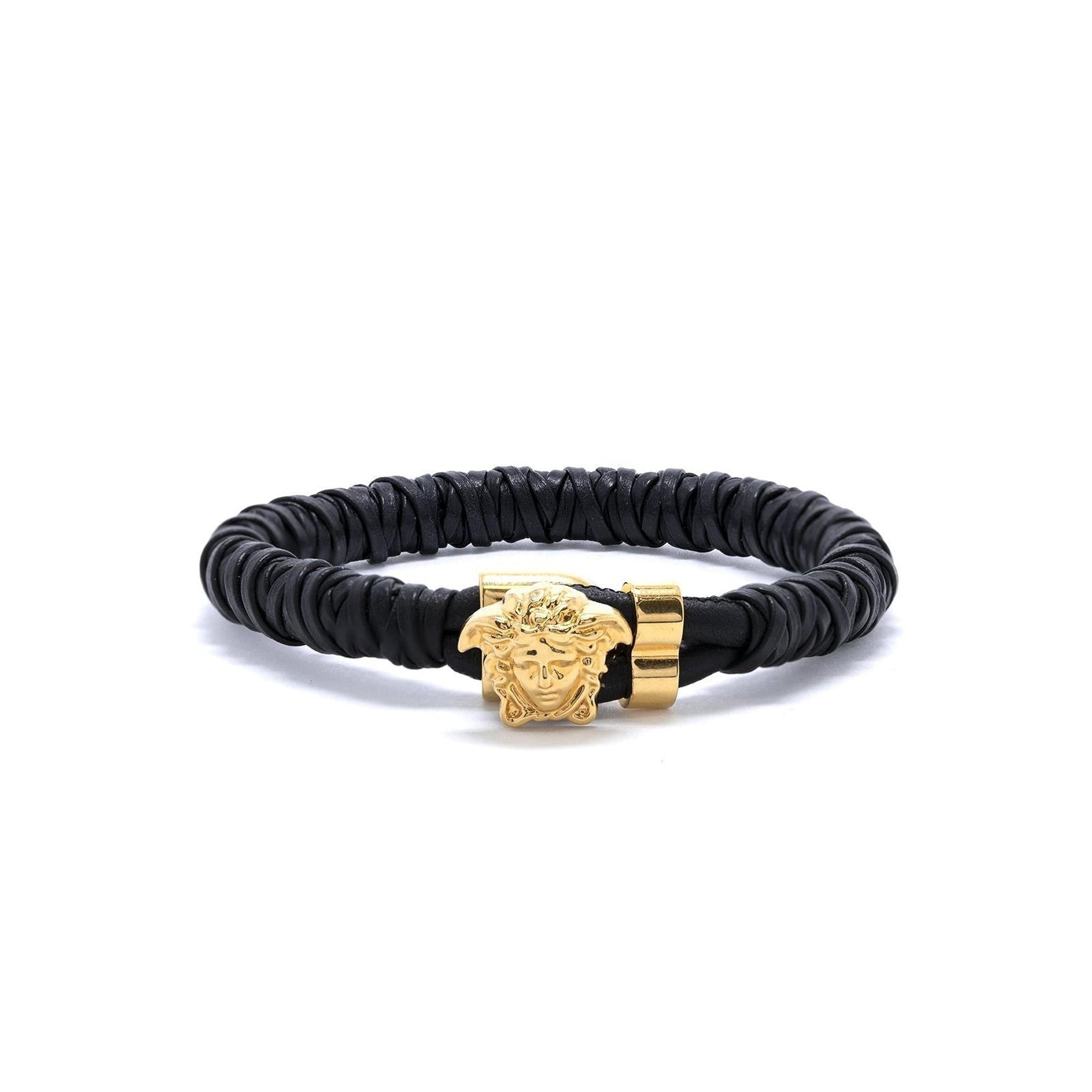 Versace Leather Medusa Wrap Bracelet