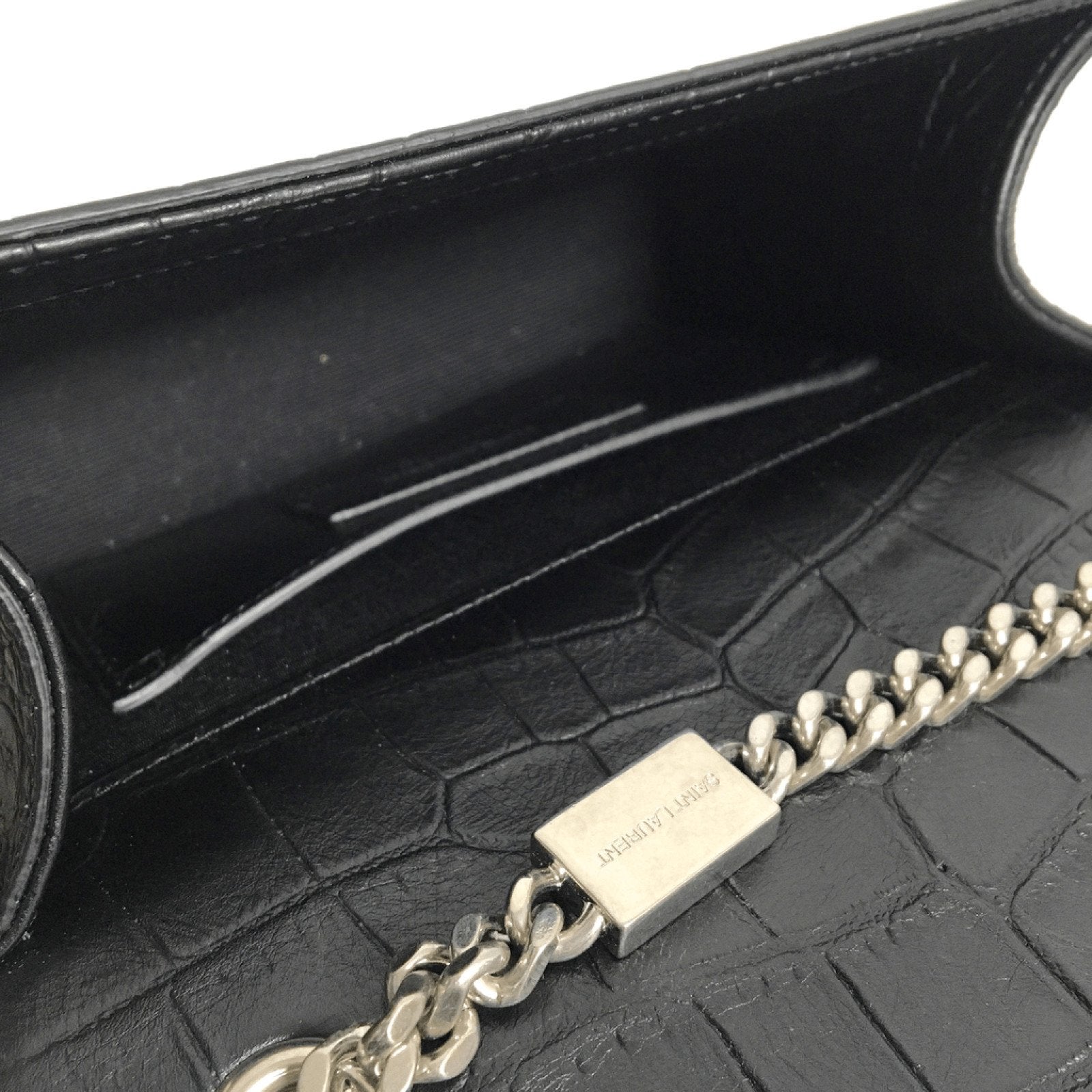 YSL Black Croc Embossed Monogram Kate Tassel Bag