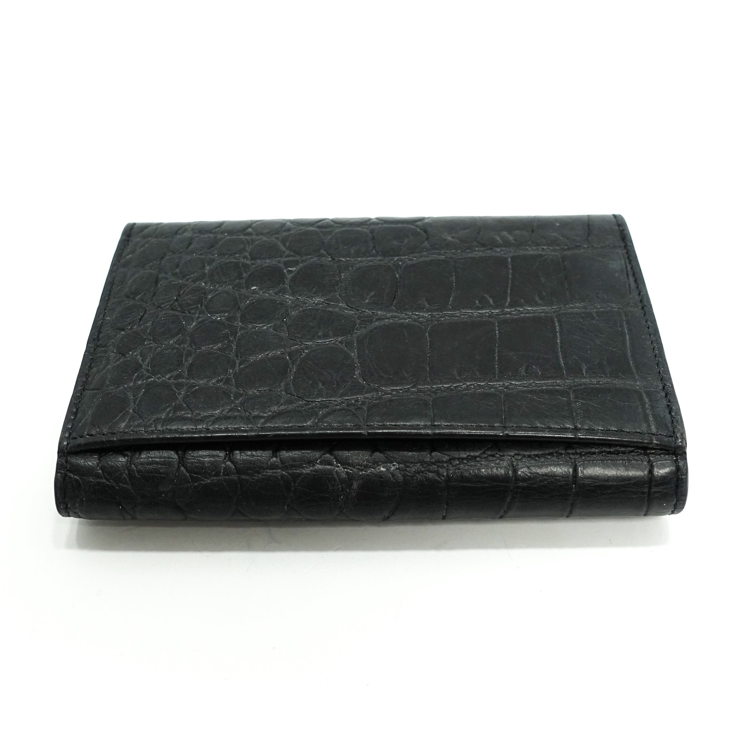 YSL Black Crocodile Embossed Small Envelope Wallet