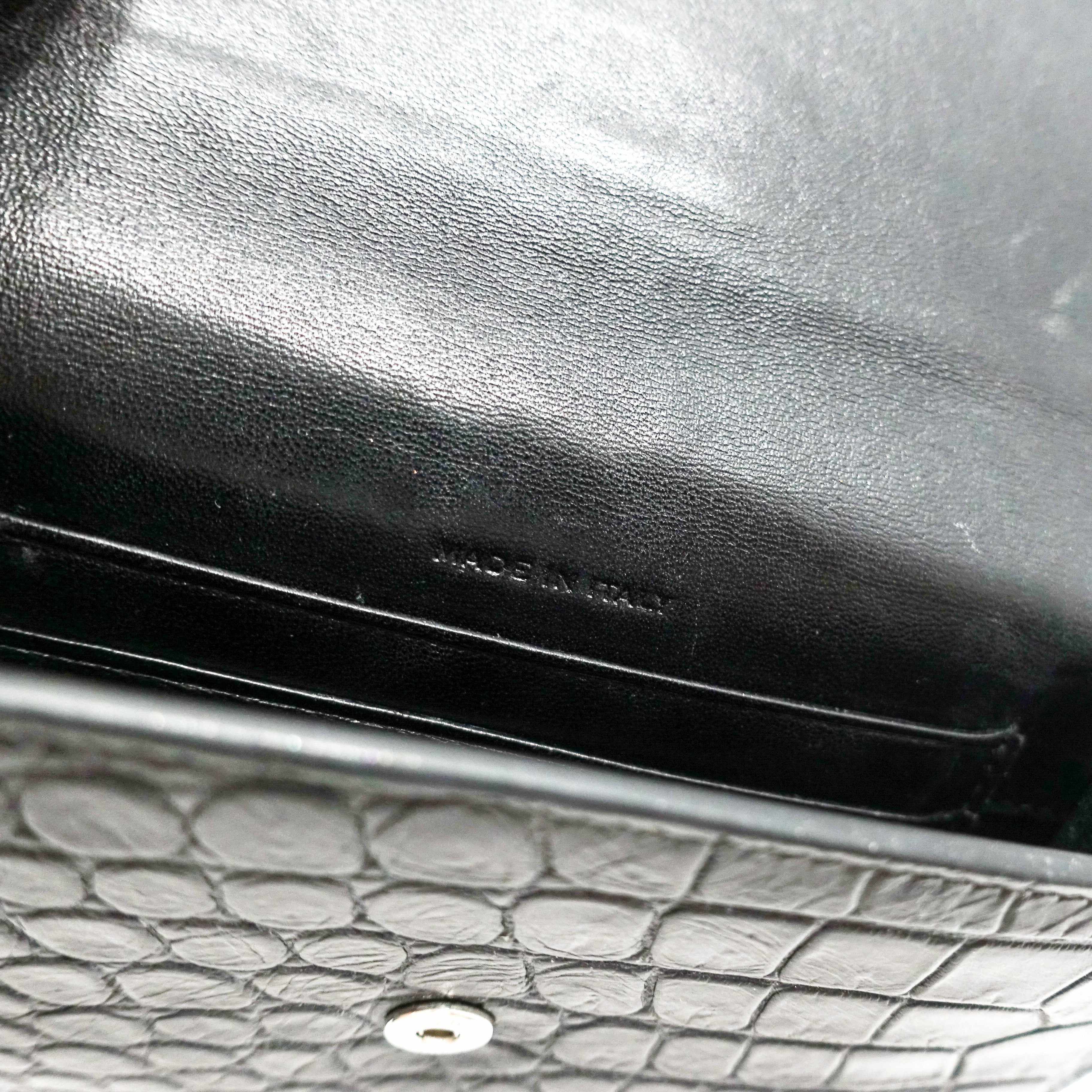 YSL Black Crocodile Embossed Small Envelope Wallet