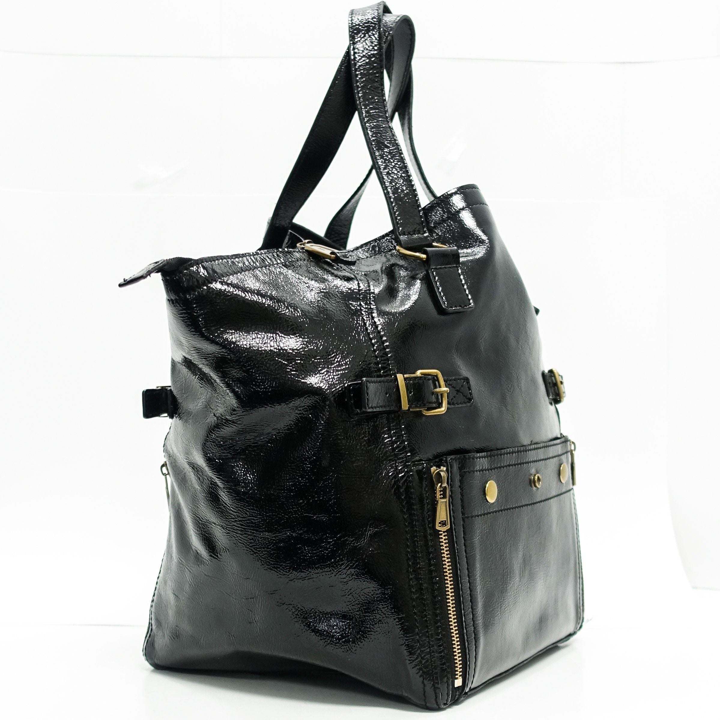 YSL Black Patent Leather Downtown Tote