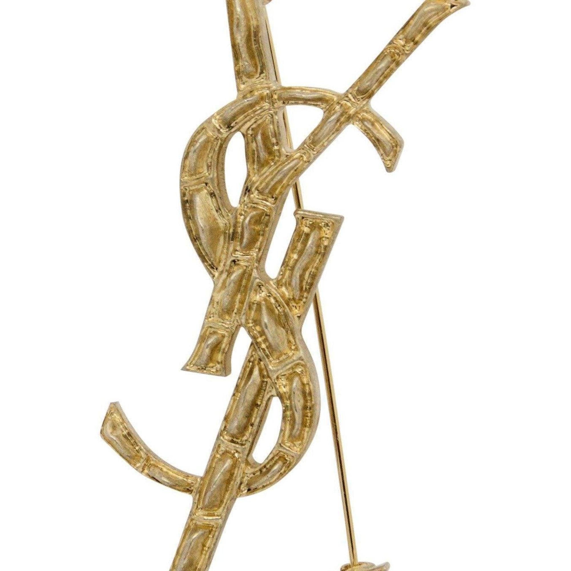 YSL Textured Croco Monogramm Brooch