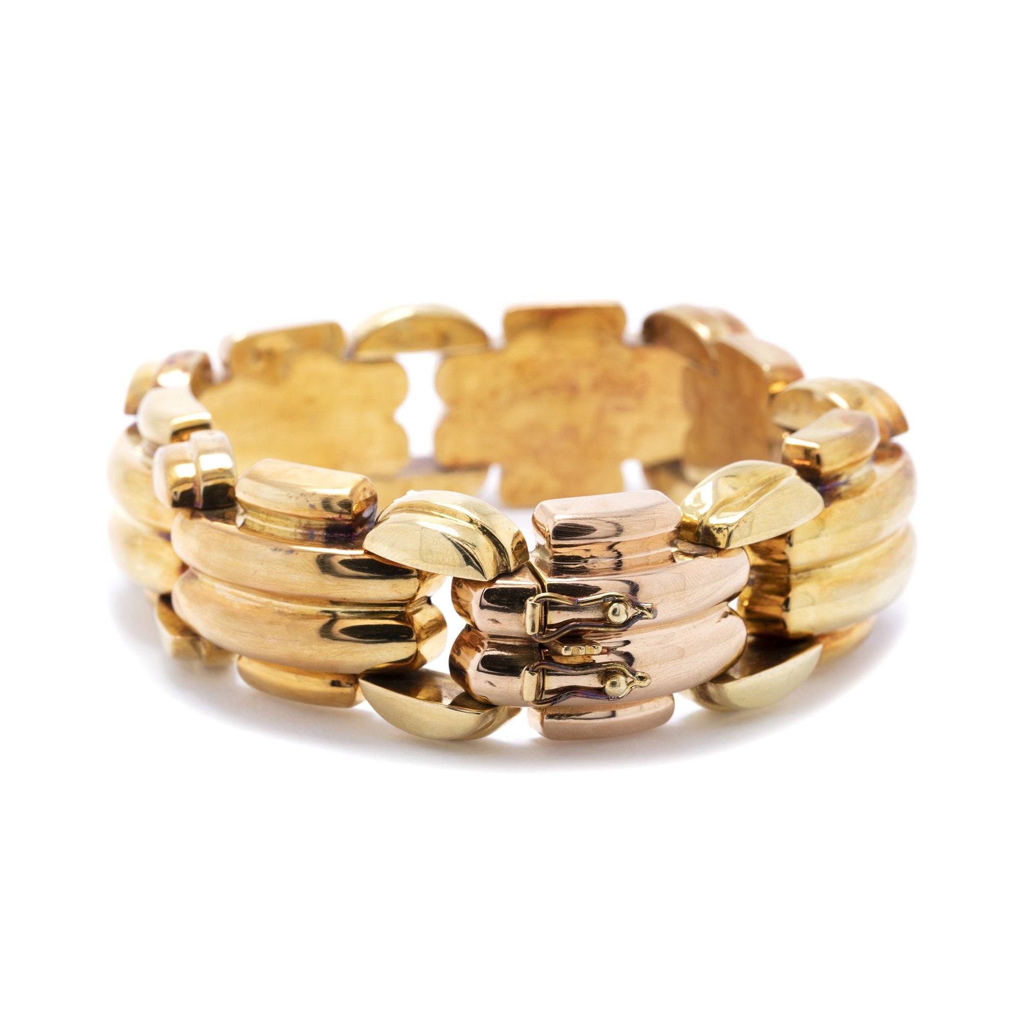 Yellow & Rose Gold Retro Wide Bracelet