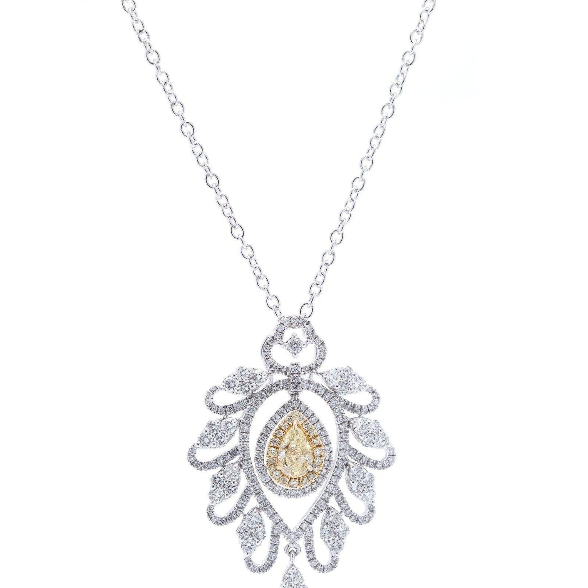 Yellow & White Diamond Pendant Necklace