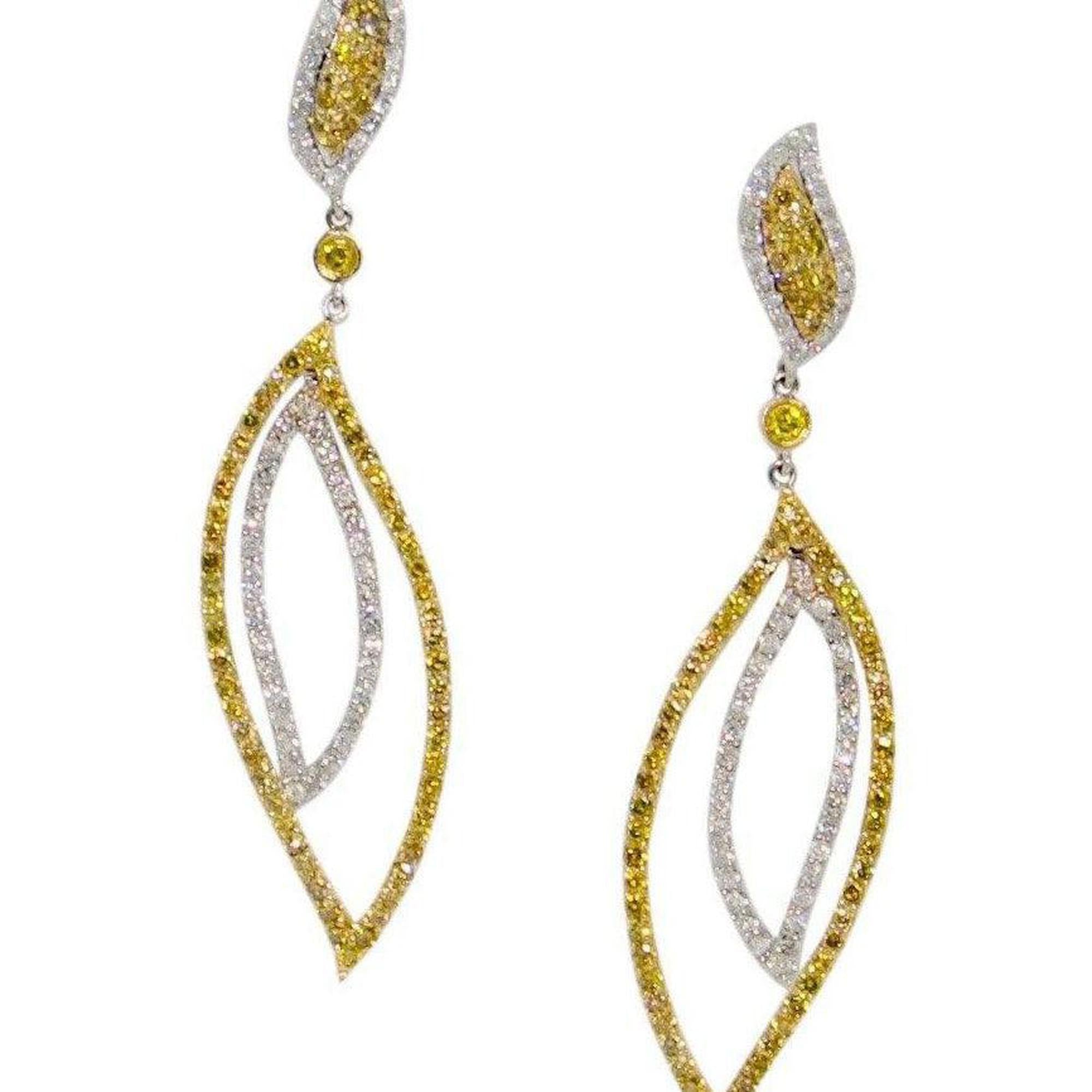 Yellow and White Diamond Drop Earrings