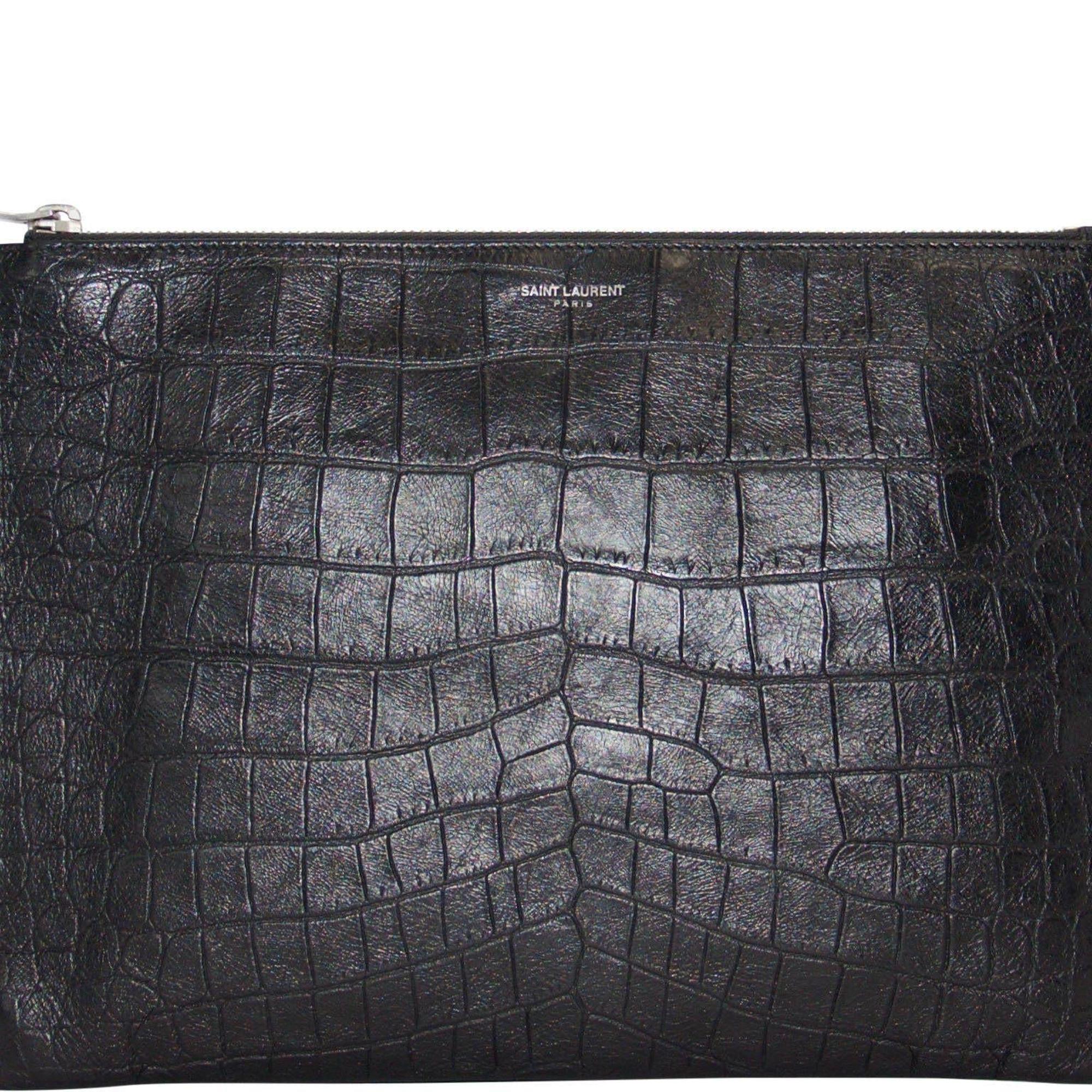 Yves Saint Laurent Crocodile Embossed Zip Pouch