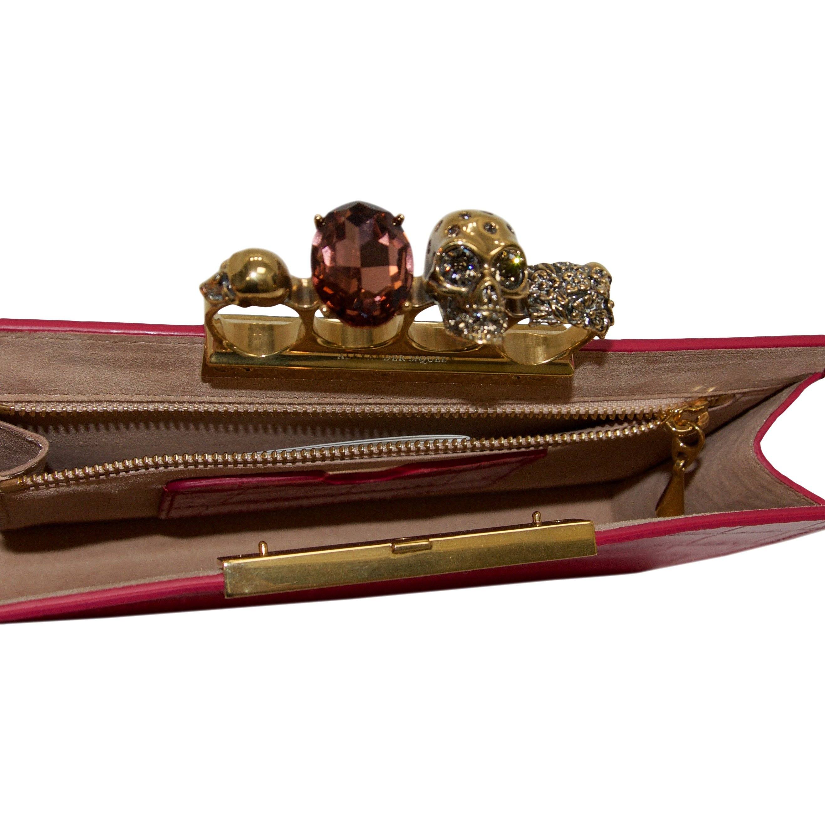 Alexander Mcqueen Four-Ring Croc Embossed Leather Clutch