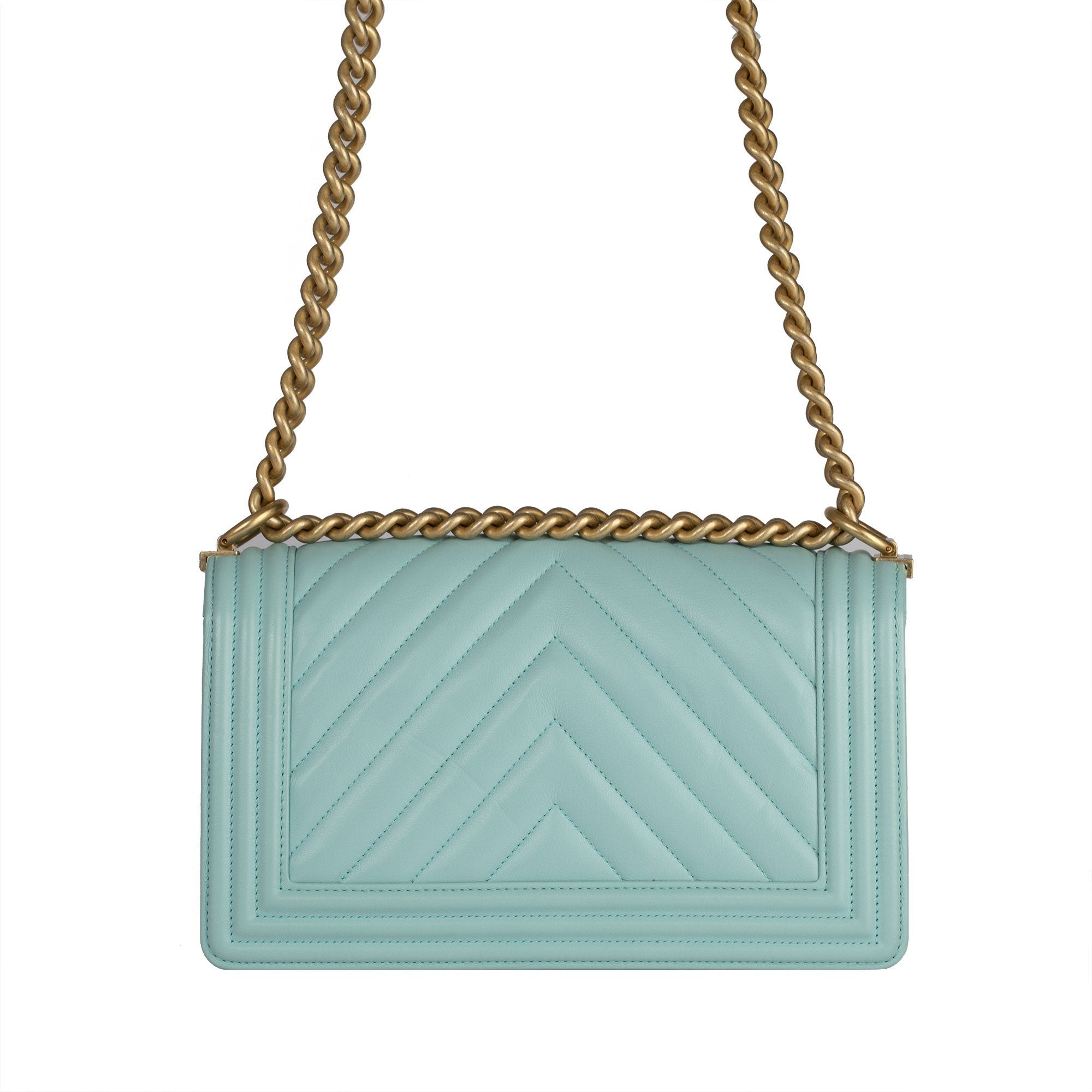 Chanel 2018 Turquoise Medium Chevron Boy Bag