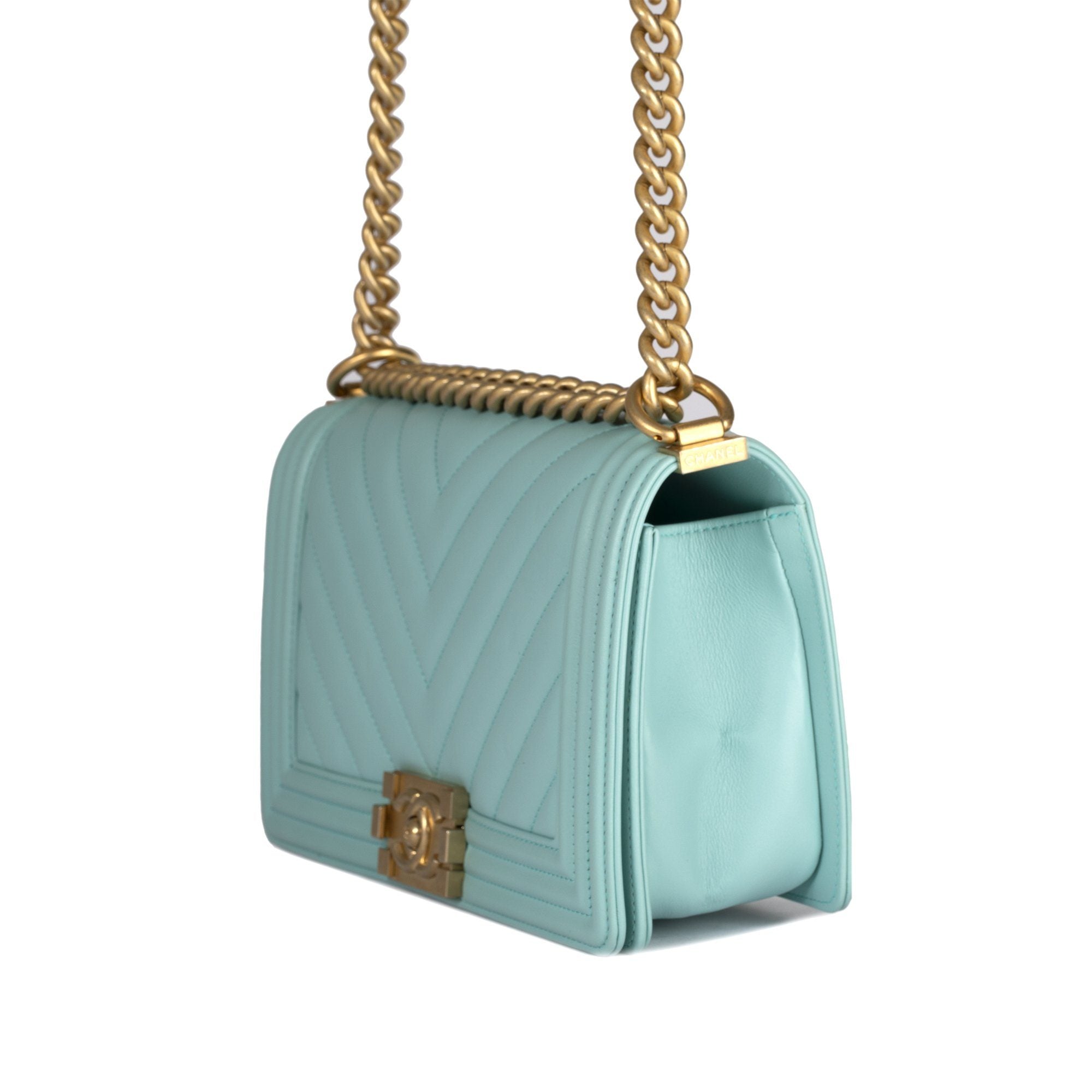 Chanel 2018 Turquoise Medium Chevron Boy Bag